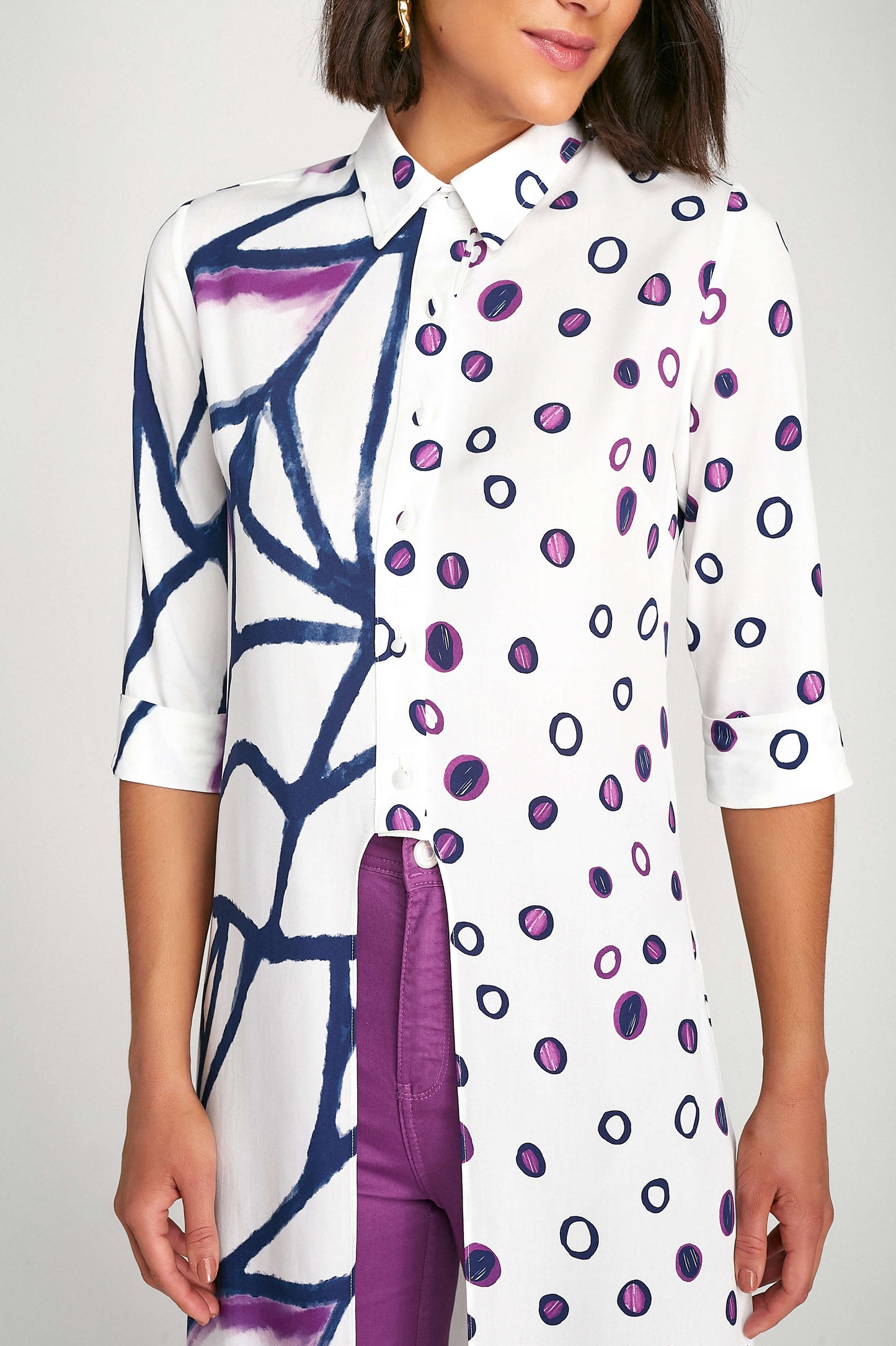 camisa viscose manga 3/4 estampada