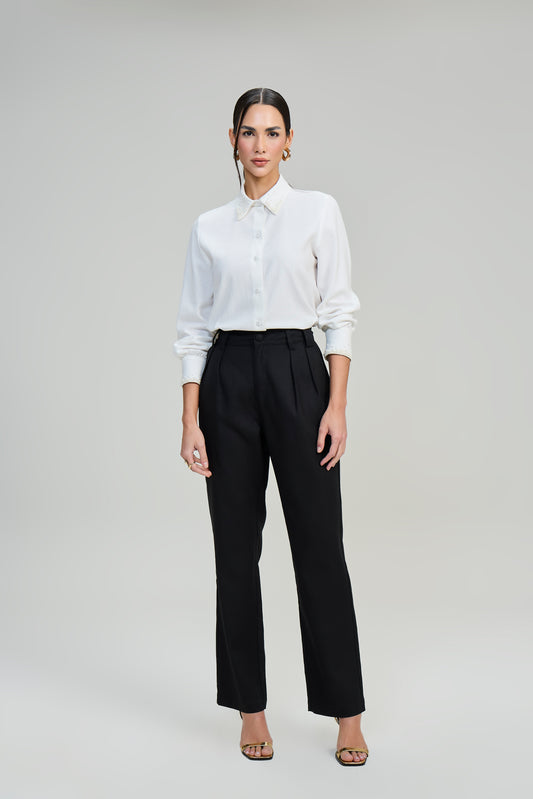 camisa viscose manga longa com perólas