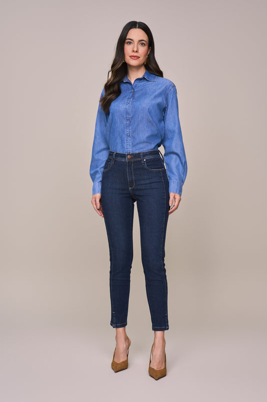 camisa jeans manga longa tradicional