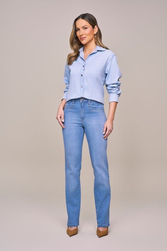 camisa jeans manga longa tradicional