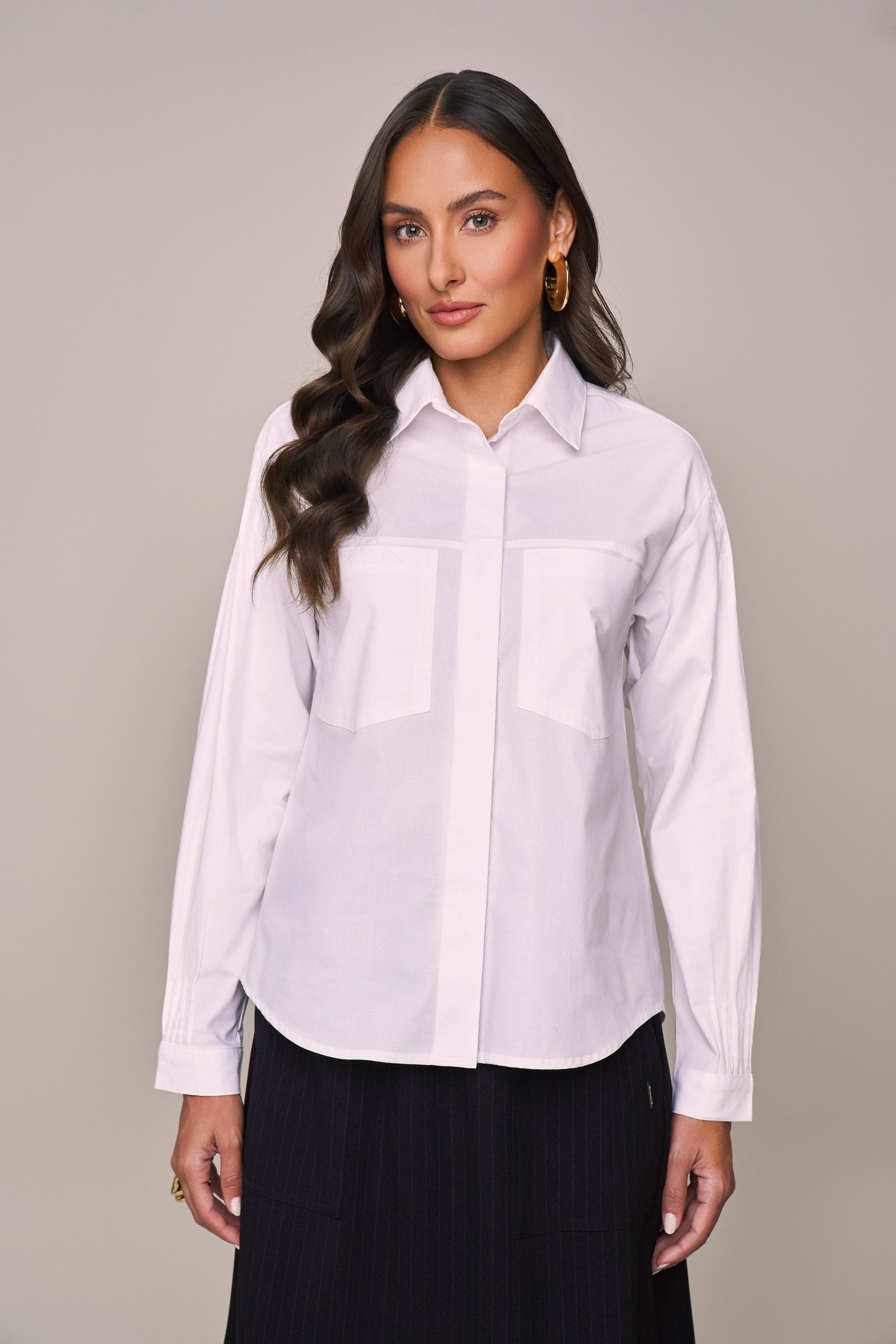 camisa tricoline manga longa com pregas