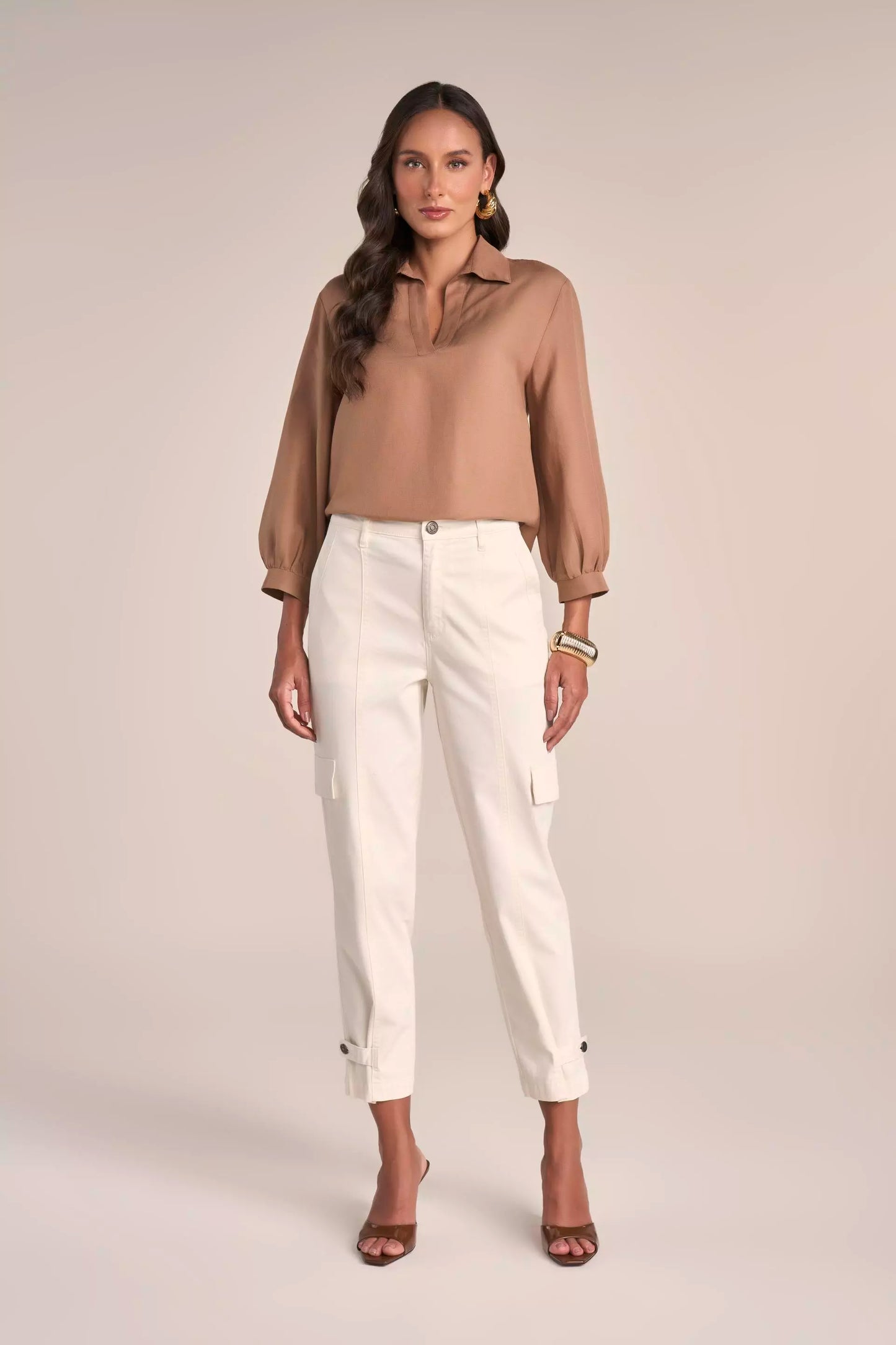 Camisa Viscose Manga 7/8 com Gola Polo