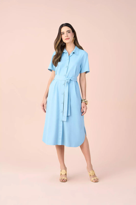 vestido chemise sarja manga curta com faixa
