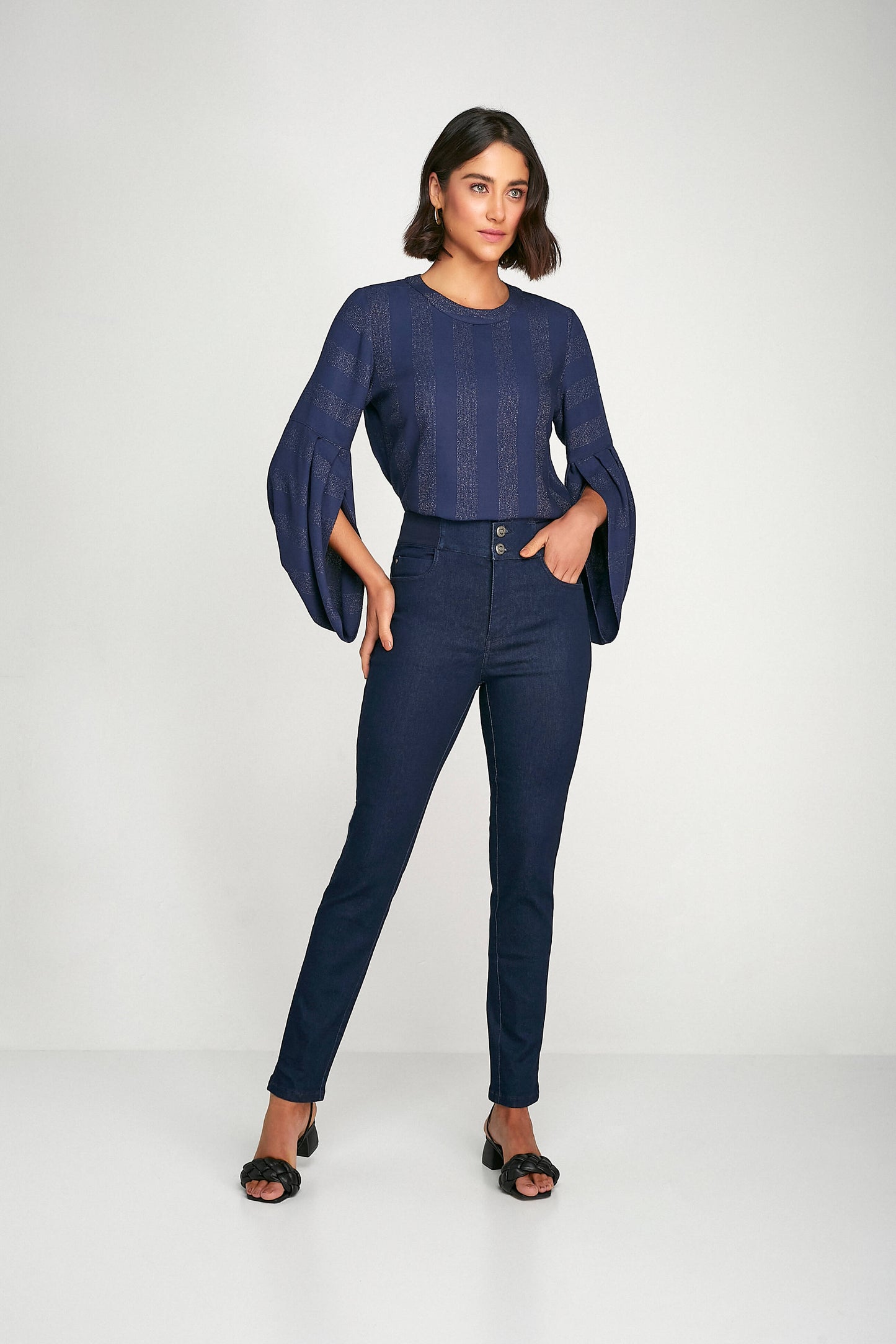 blusa viscose manga longa transpassada