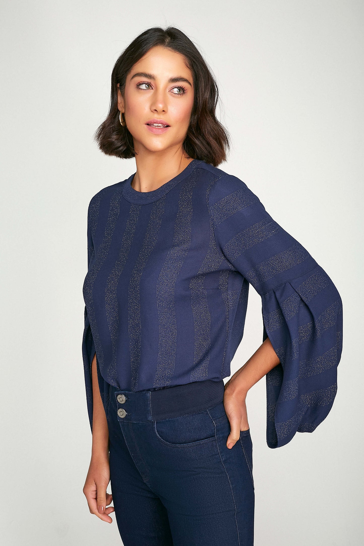 blusa viscose manga longa transpassada