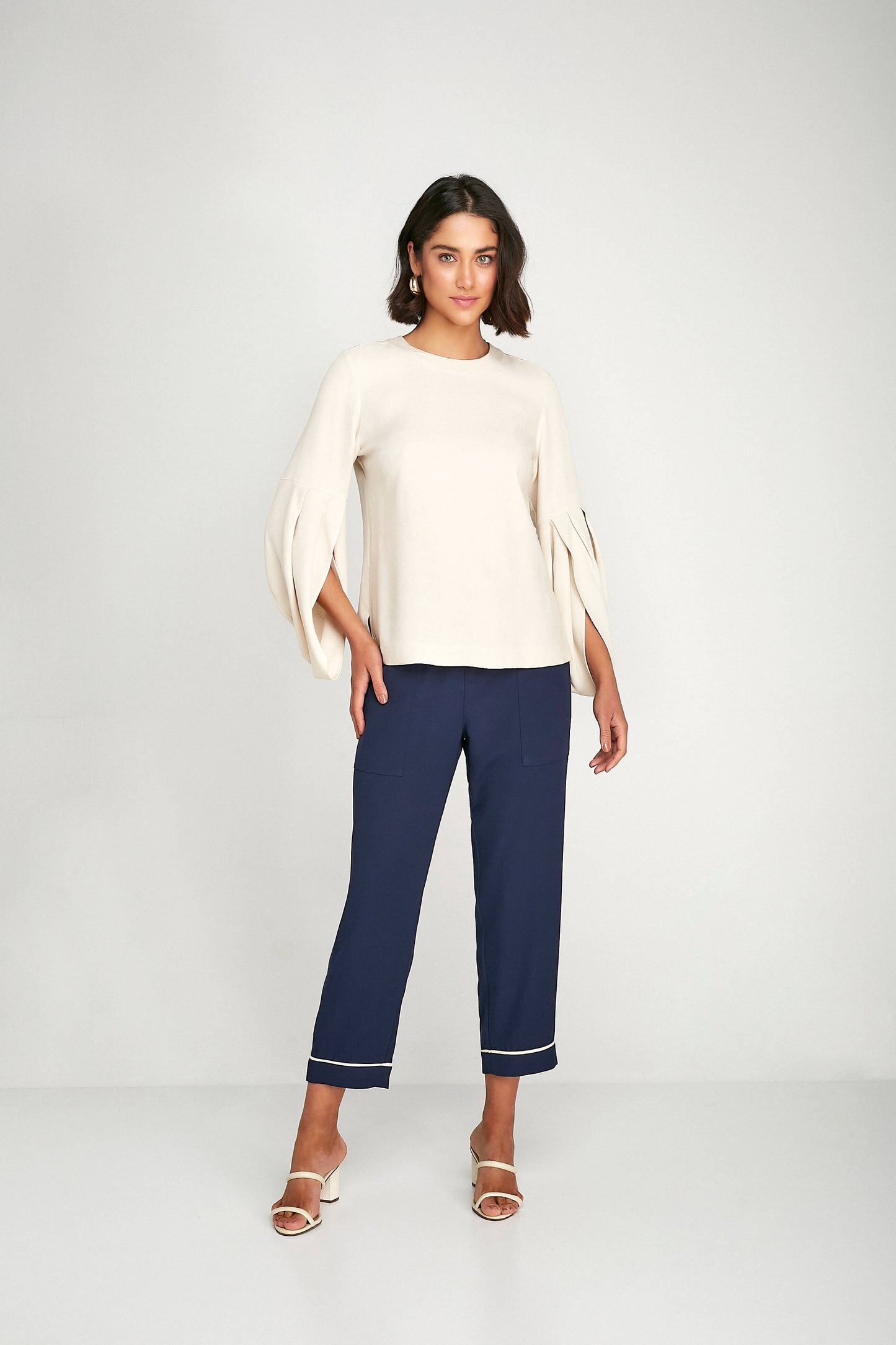 blusa viscose manga longa transpassada