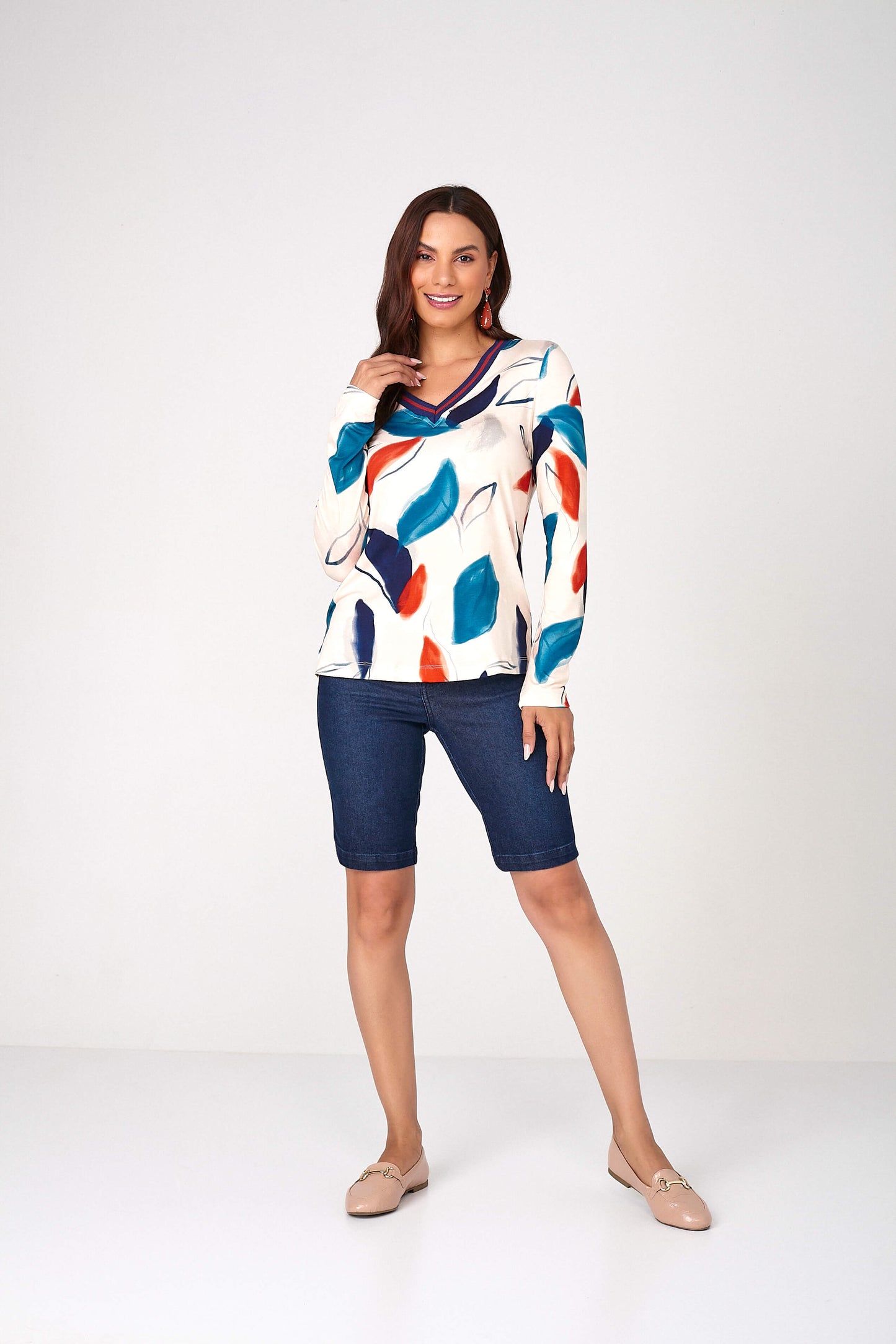 blusa malha manga longa com decote v em tricot
