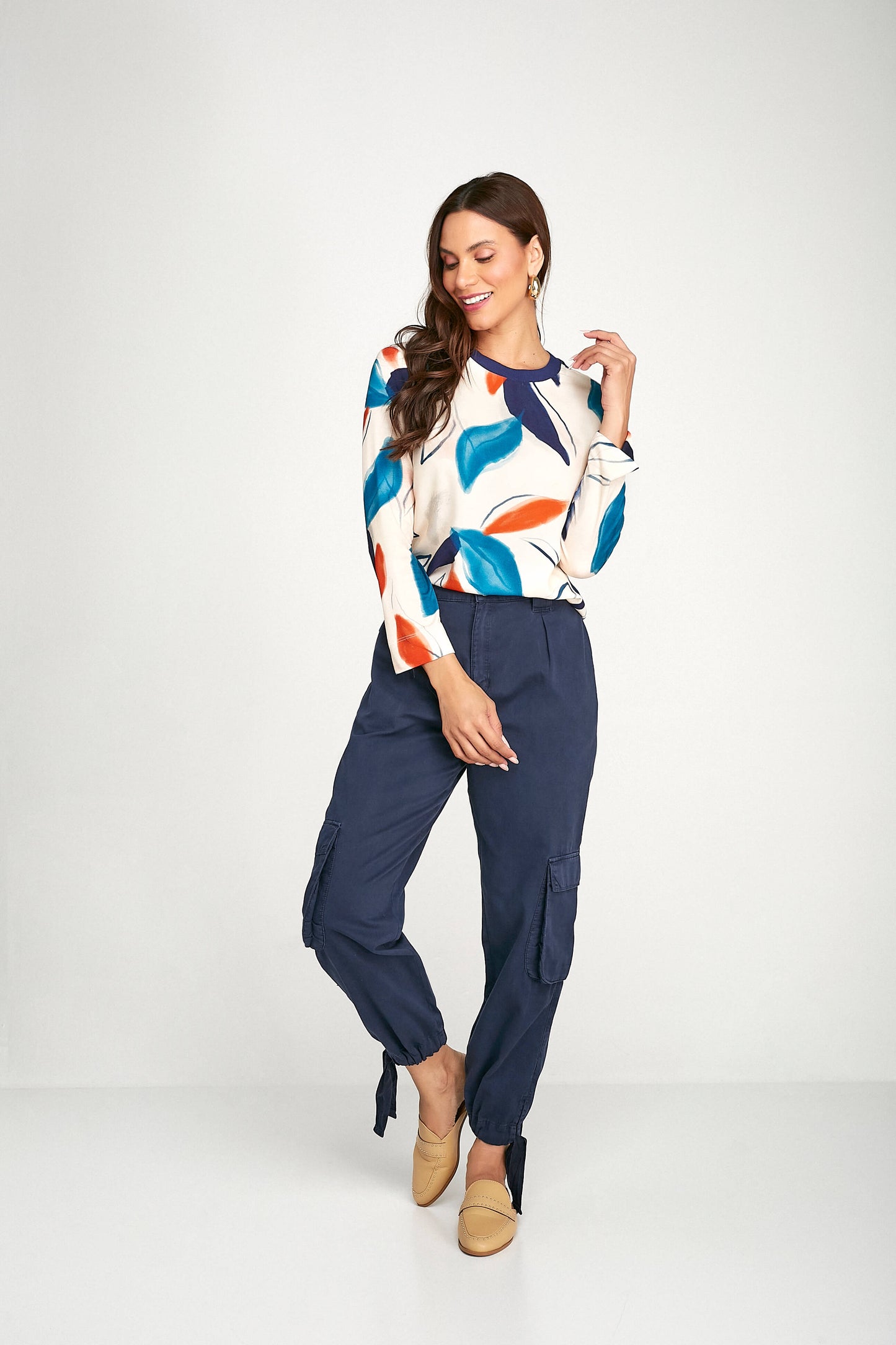 blusa malha manga 7/8 com tricot