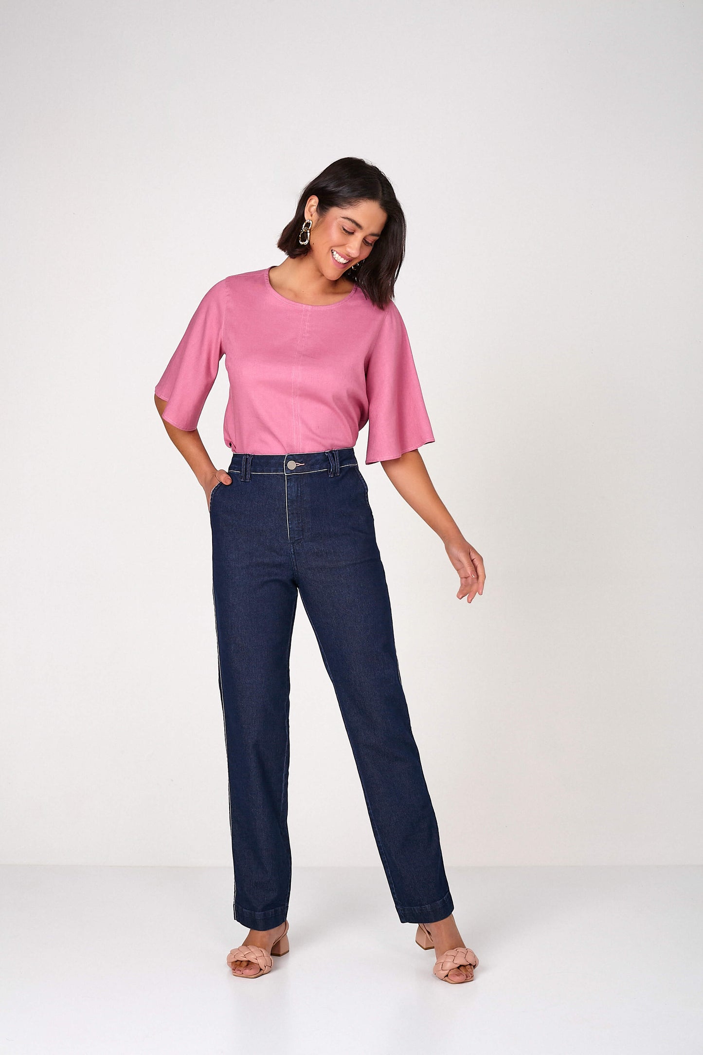 blusa linho manga curta cropped