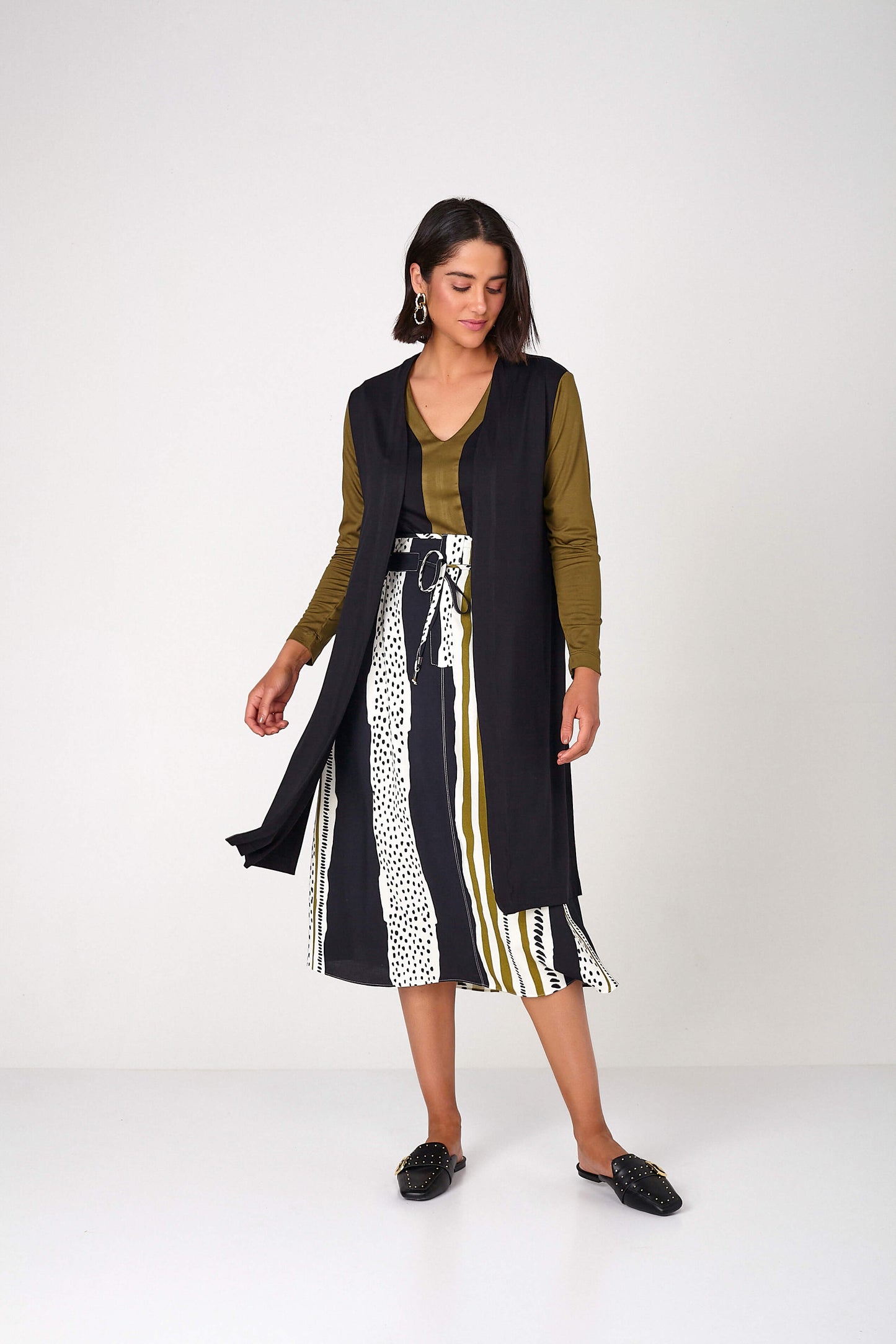 cardigan malha manga longa bicolor