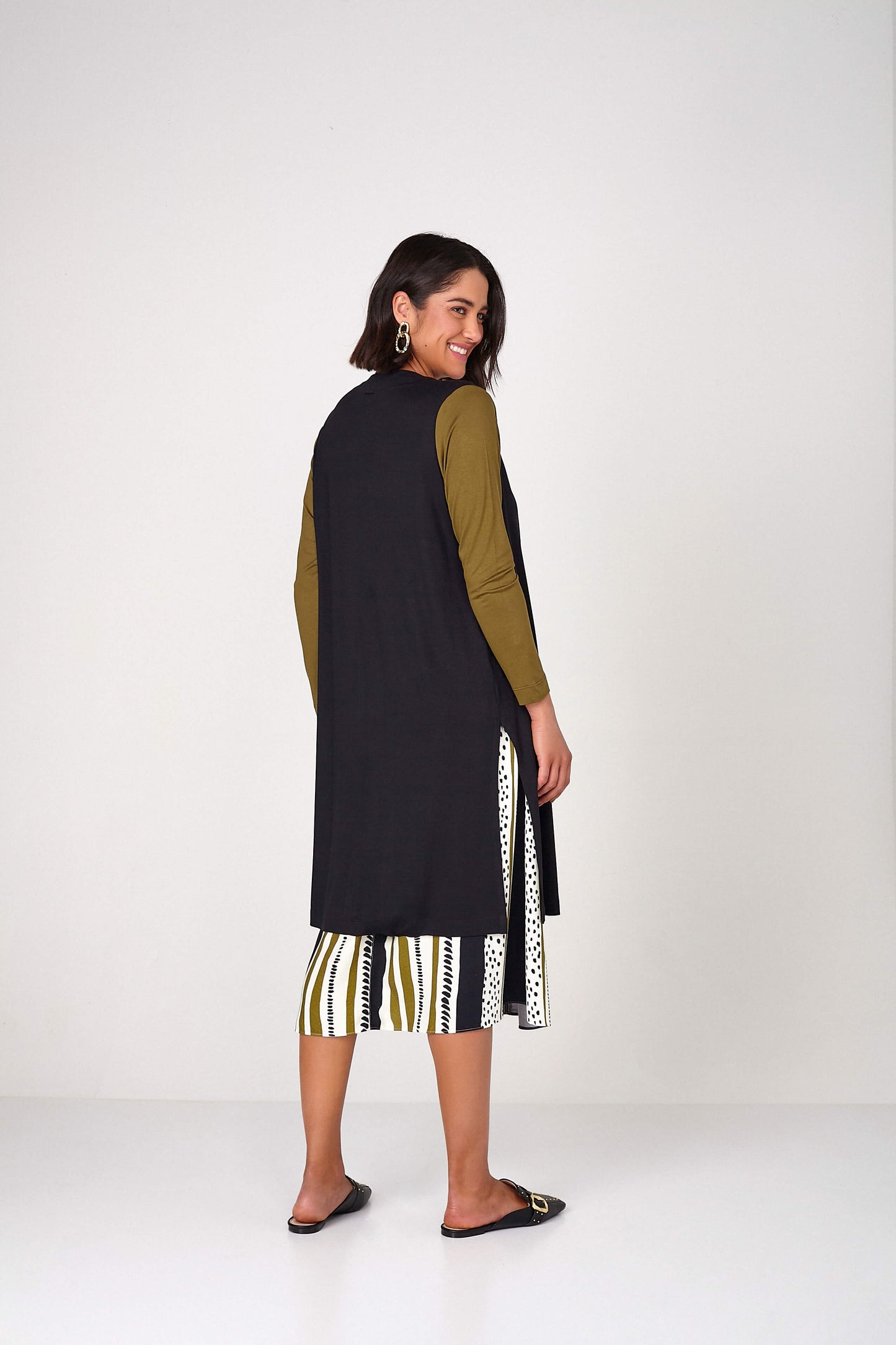 cardigan malha manga longa bicolor
