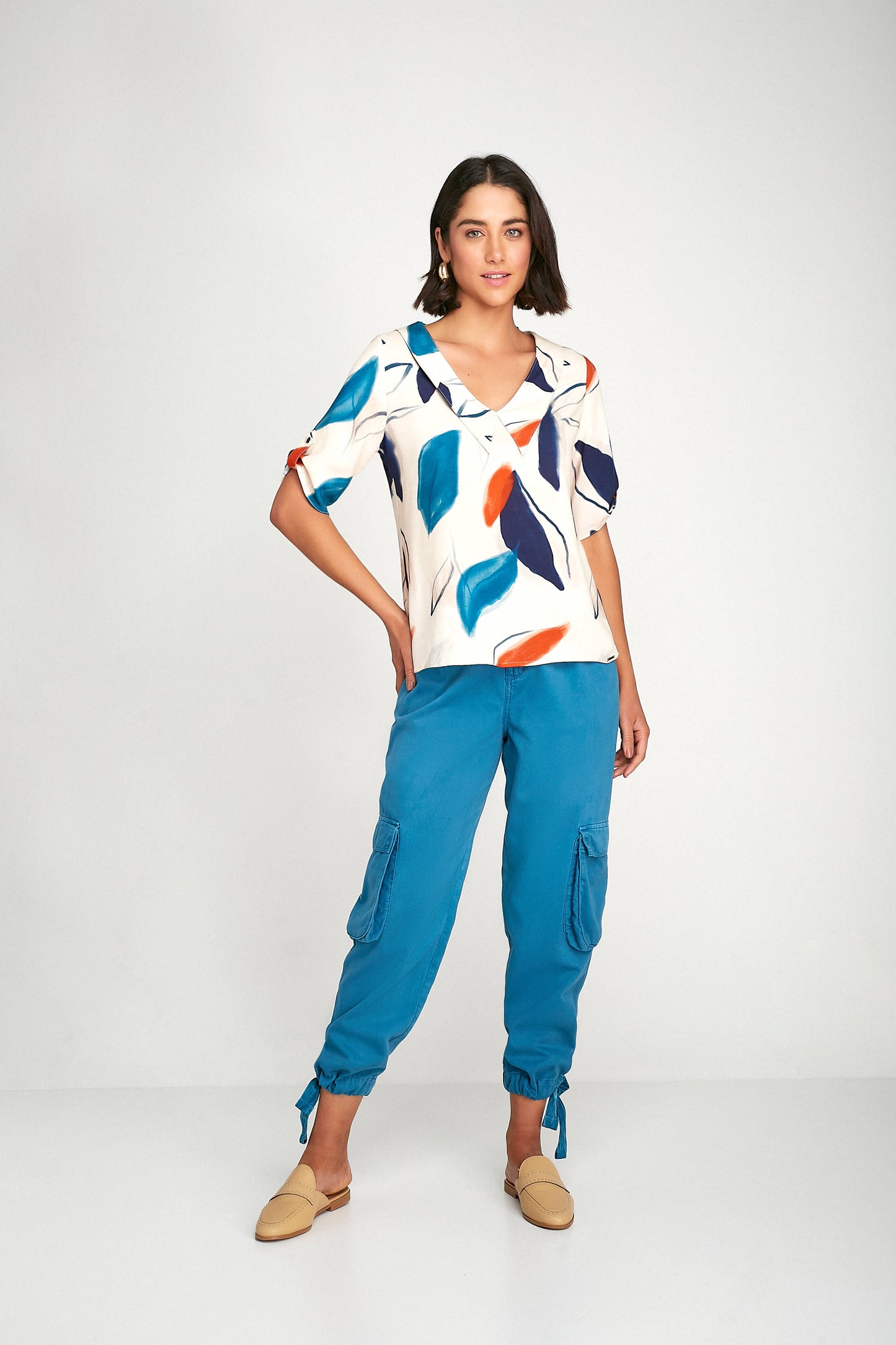 blusa viscose manga curta estampada