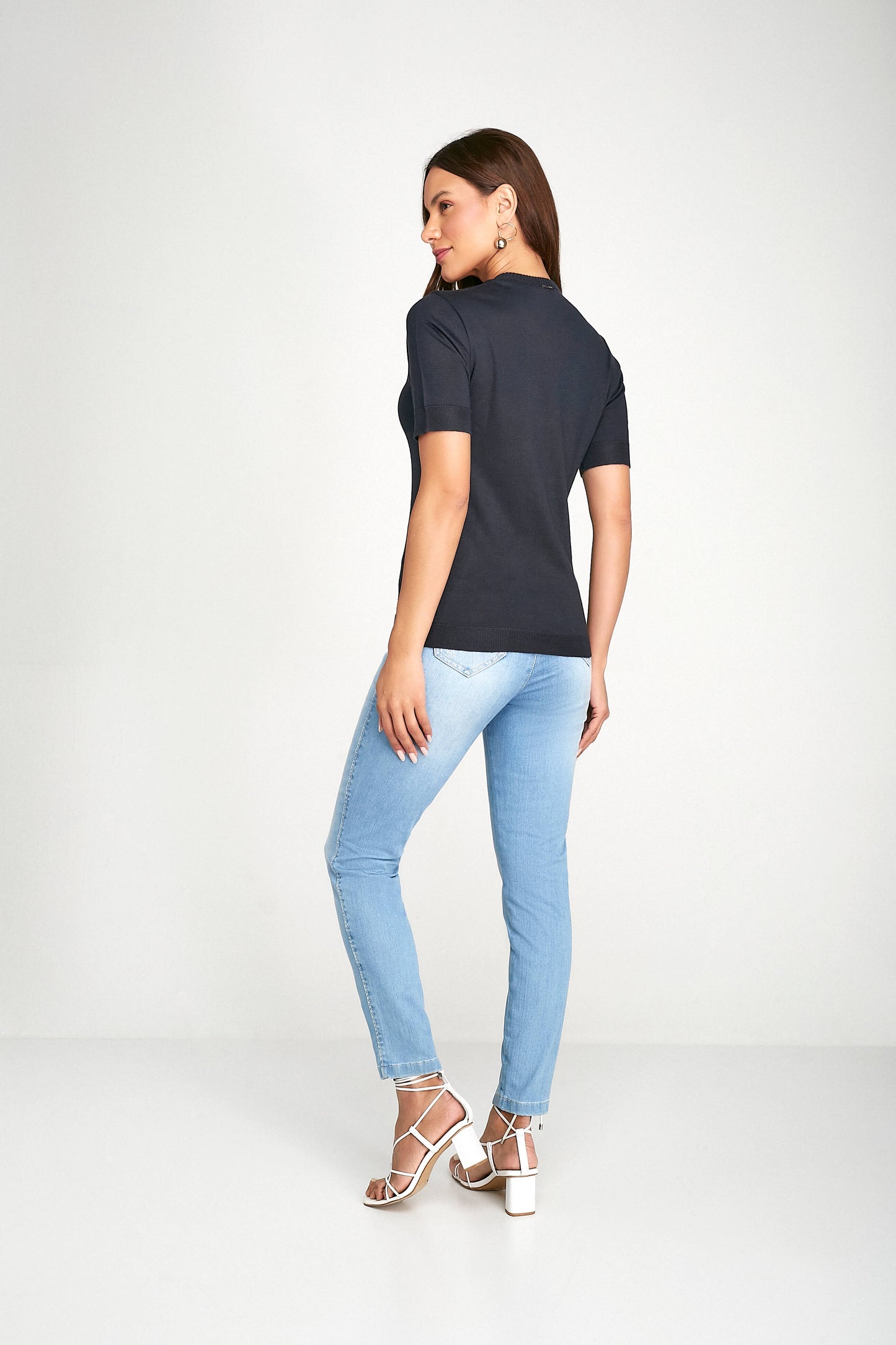 blusa tricot manga curta gola canelada