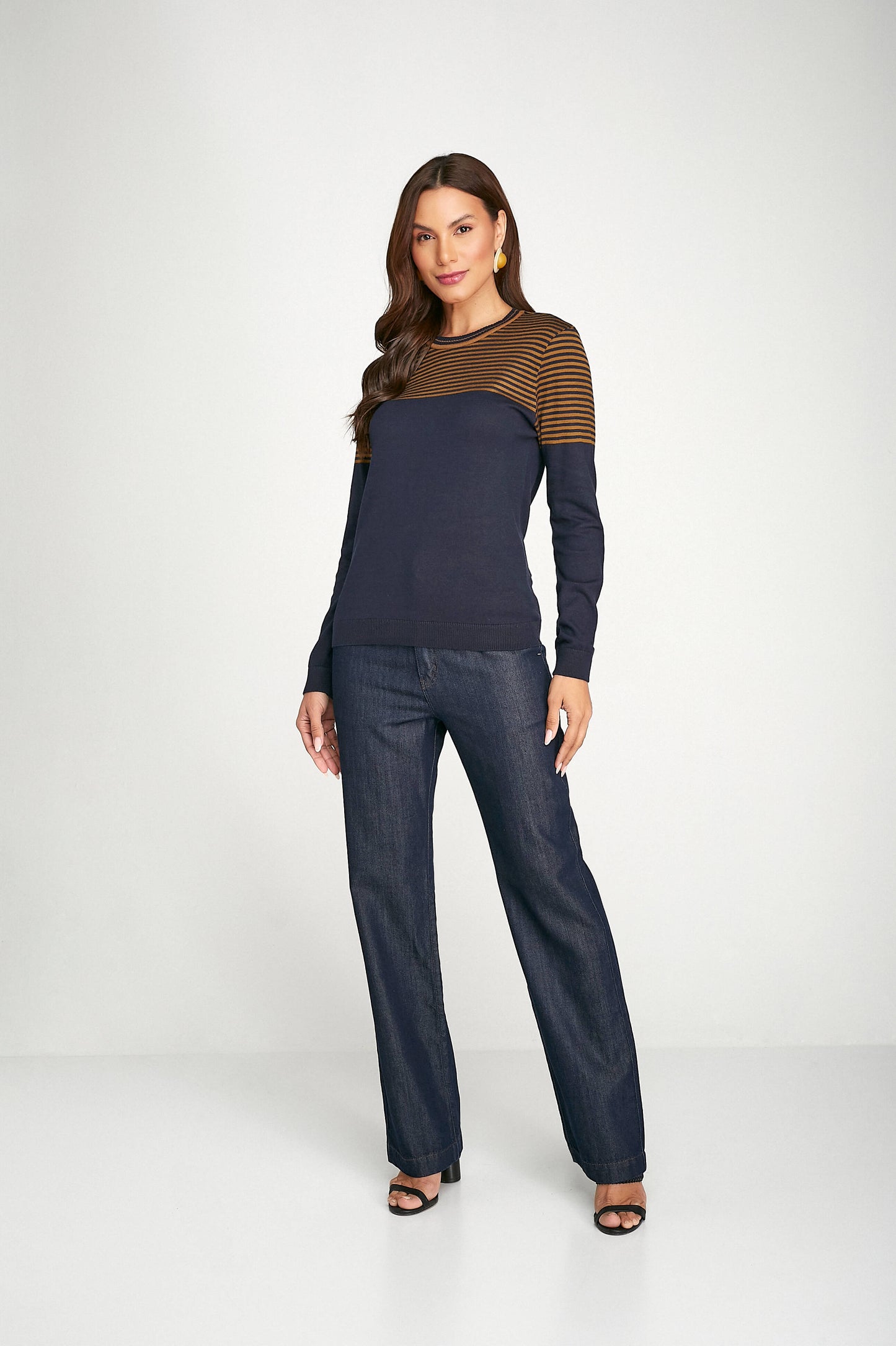 blusa de tricot manga longa gola canelada