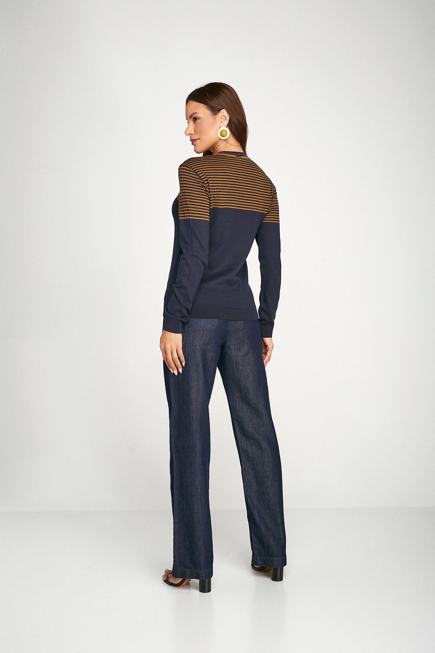 blusa de tricot manga longa gola canelada