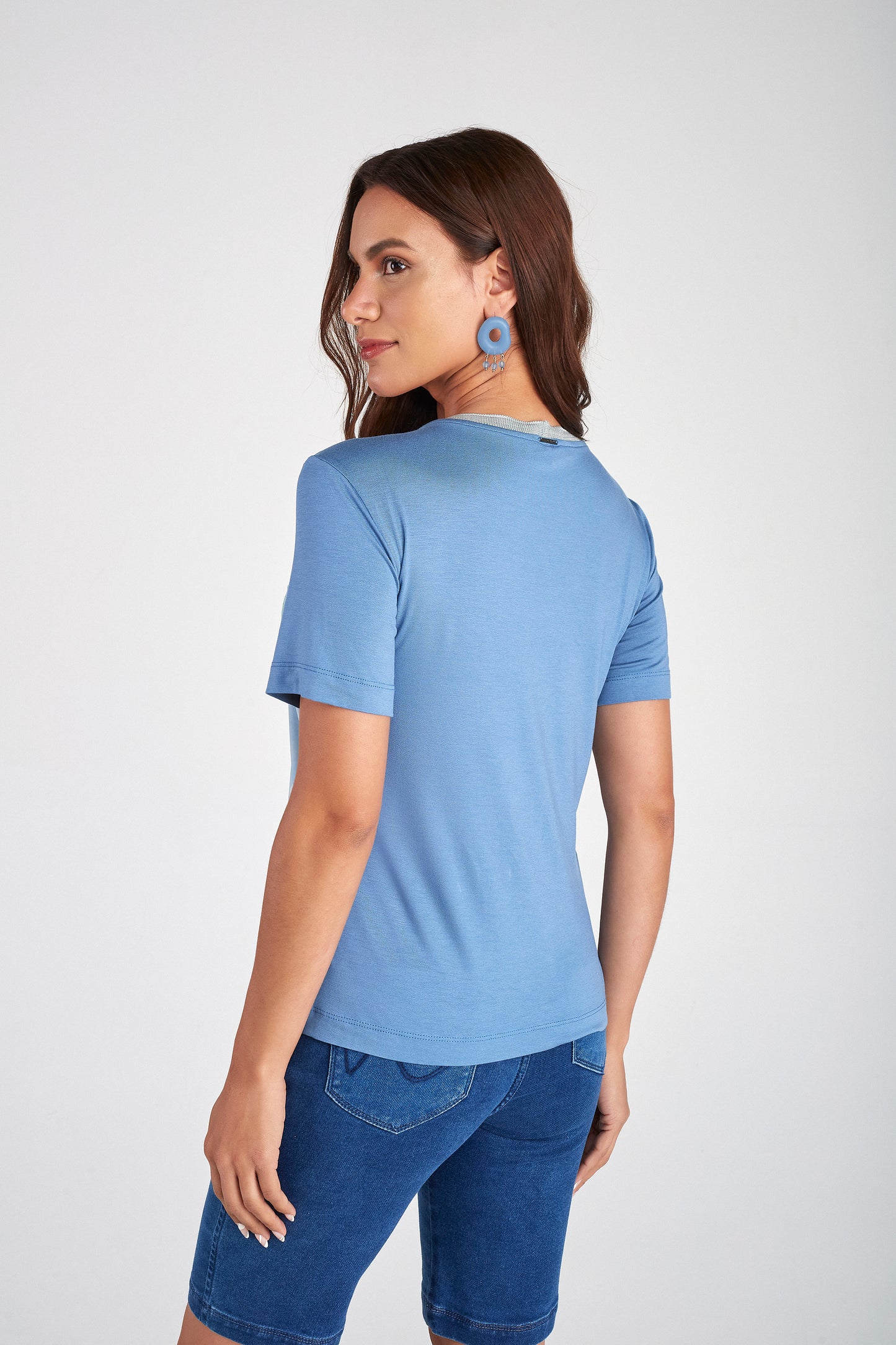 t-shirt malha manga curta com estampa
