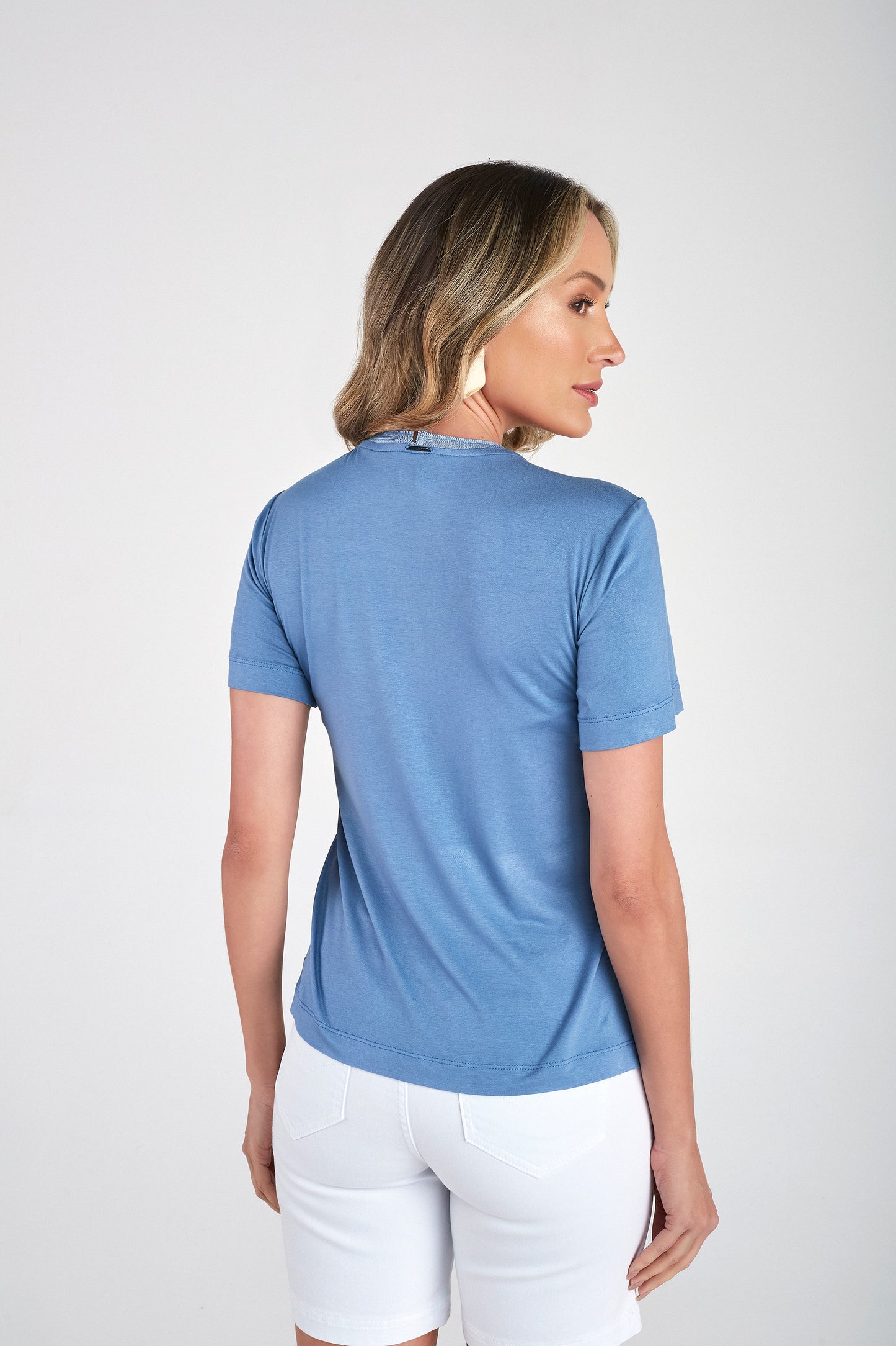 t-shirt malha manga curta com estampa
