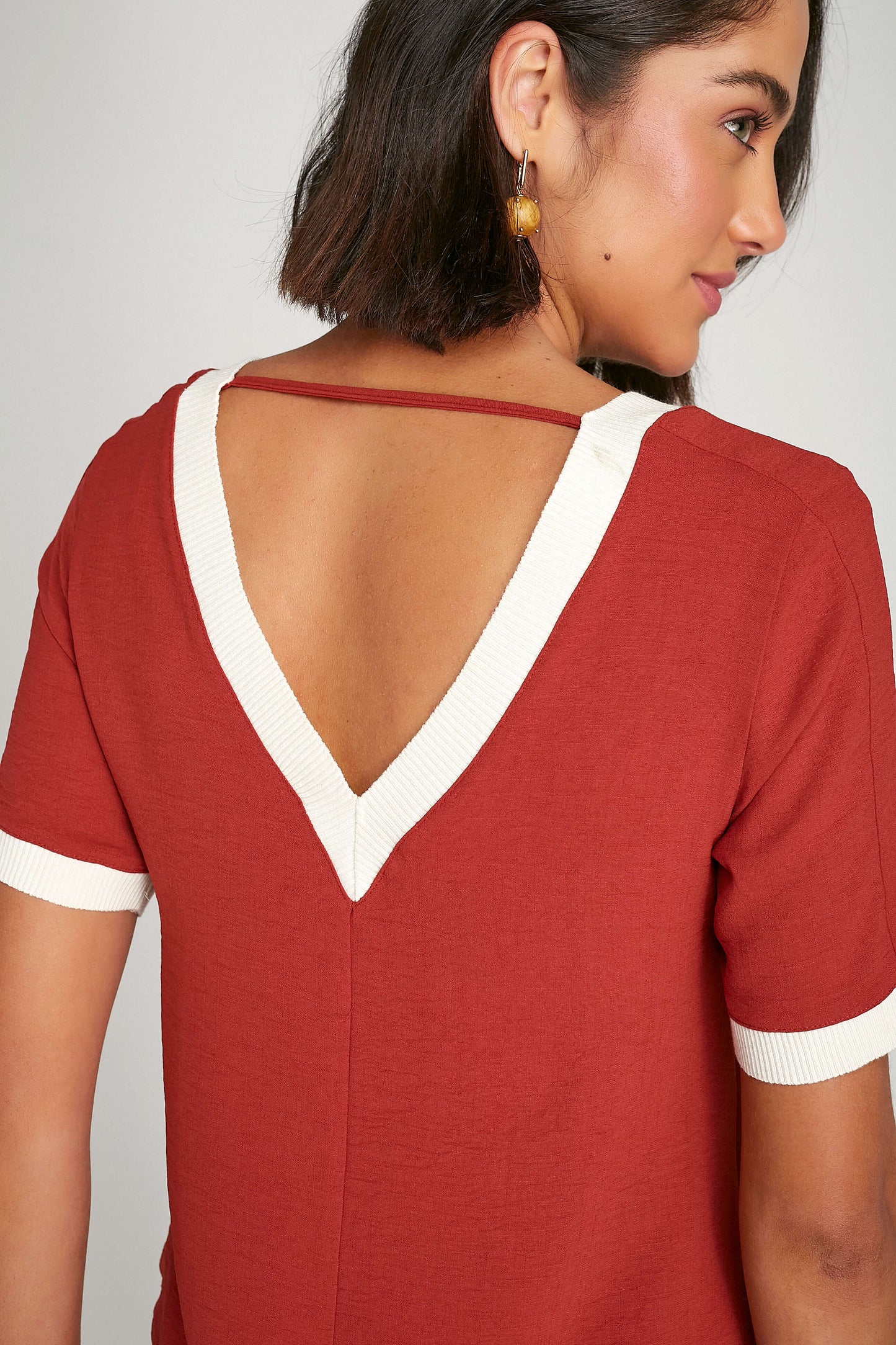 blusa crepe manga curta com tricot