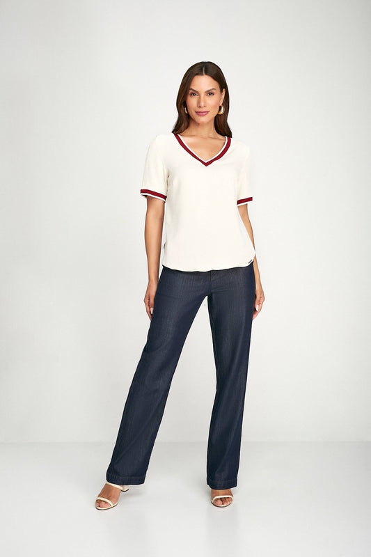blusa crepe manga curta com tricot
