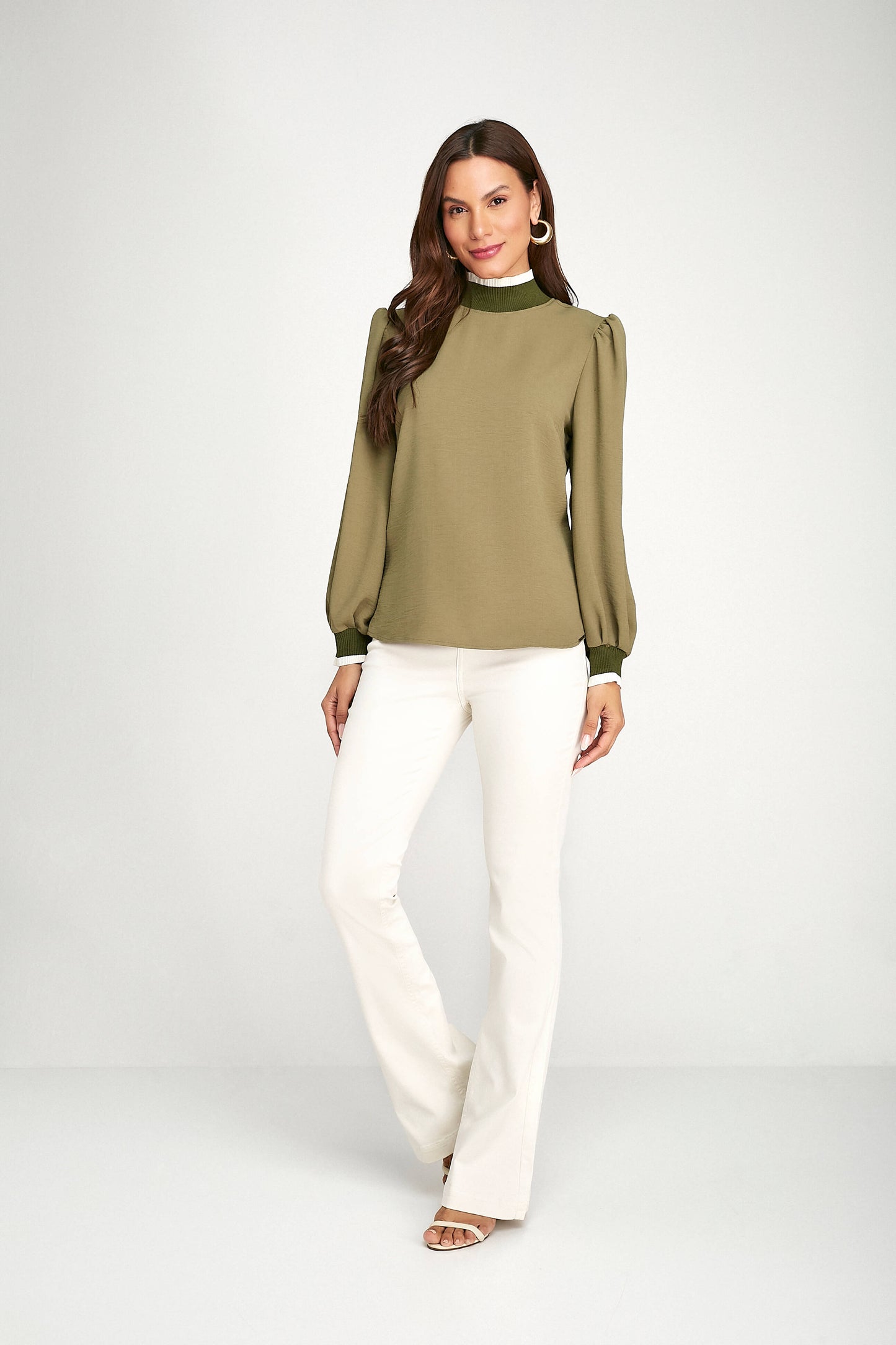 blusa crepe manga longa com tricot