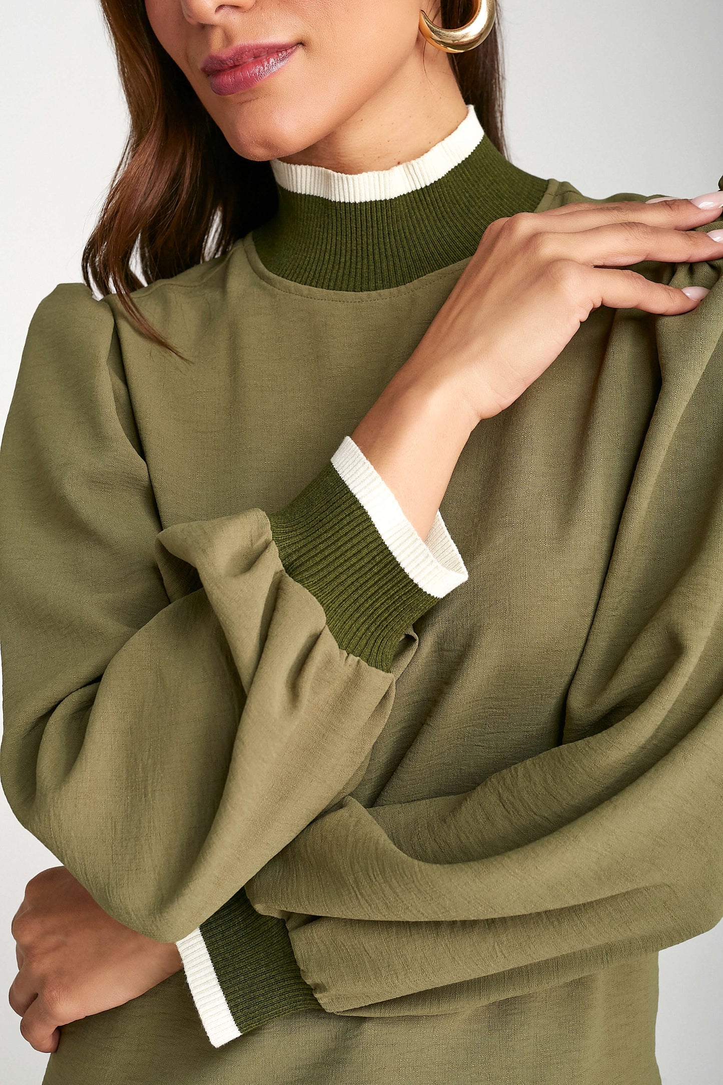 blusa crepe manga longa com tricot