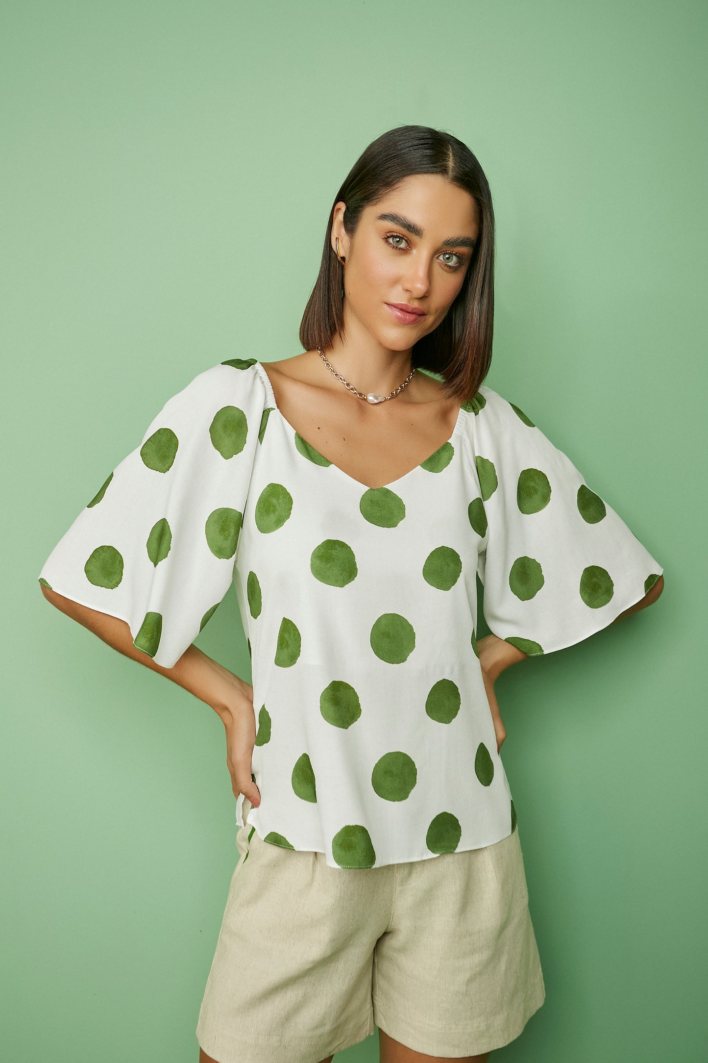 blusa viscose manga curta estampada