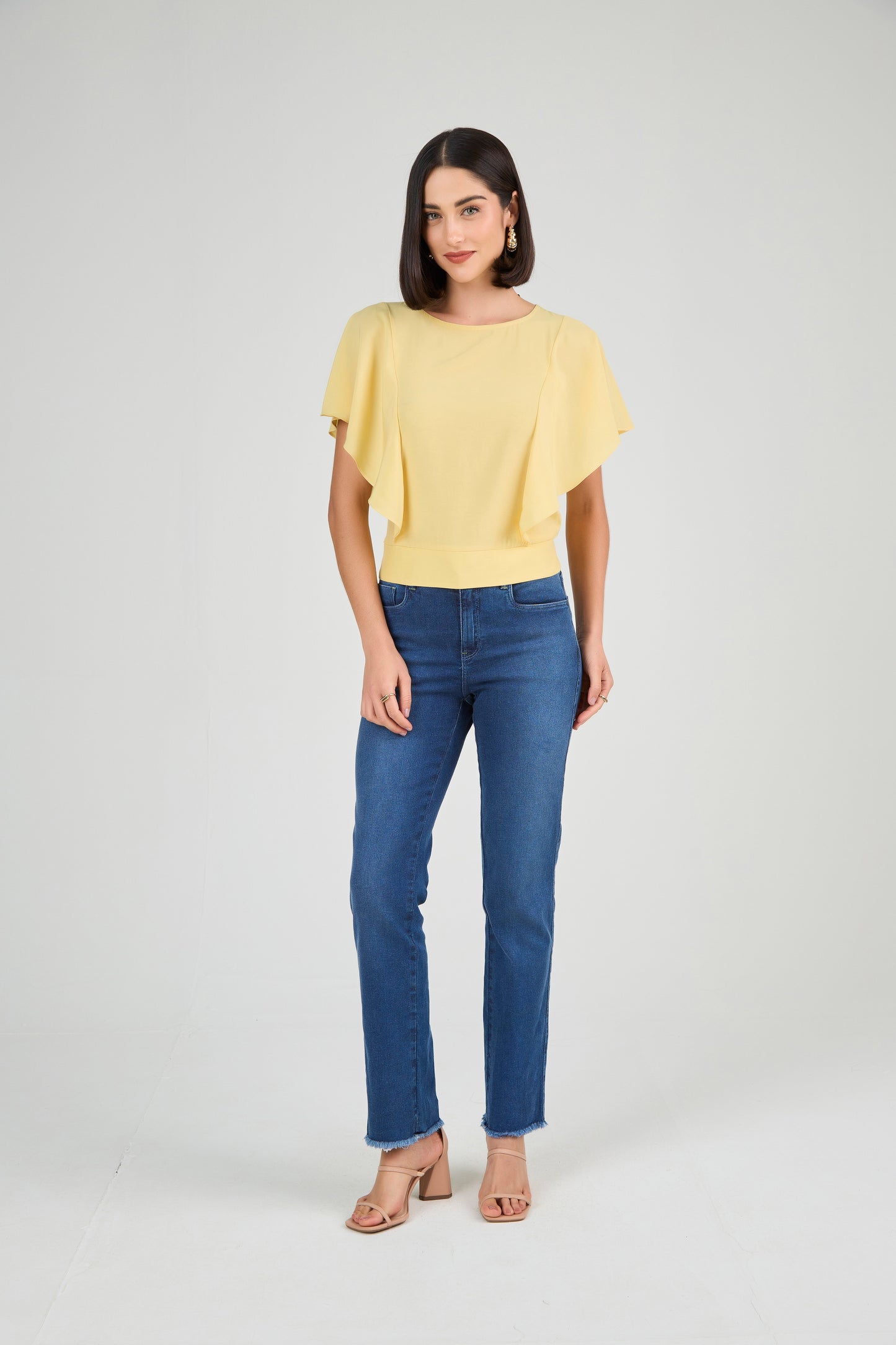 blusa crepe manga curta com lastex