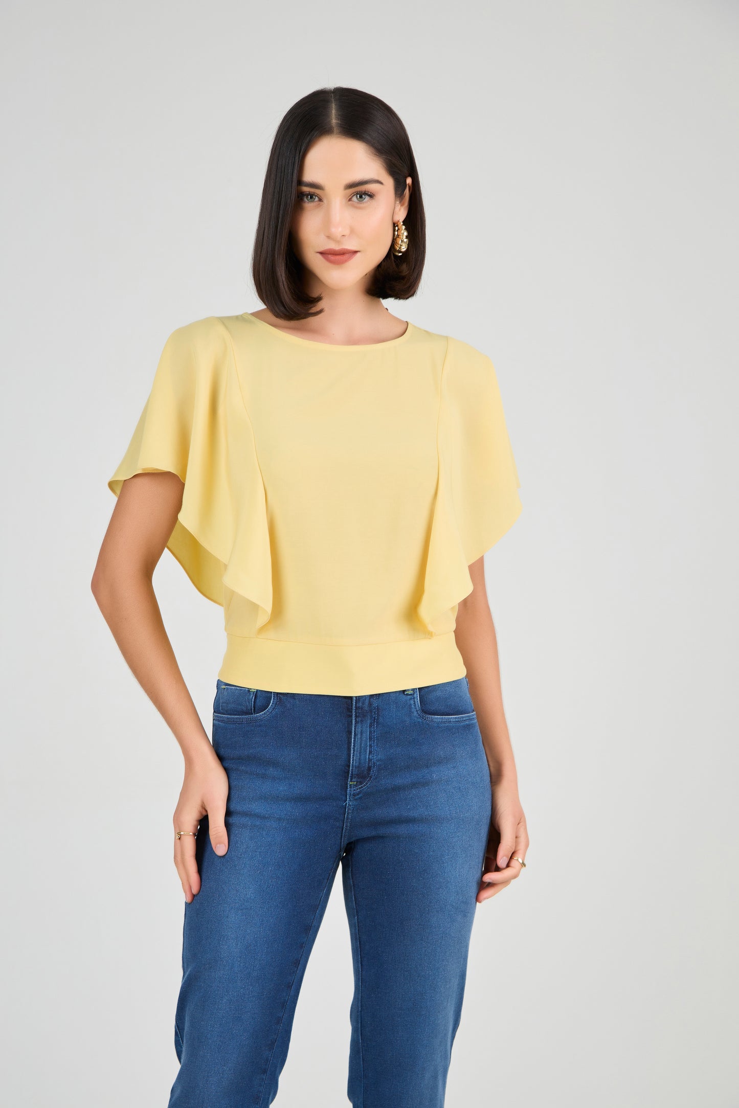 blusa crepe manga curta com lastex