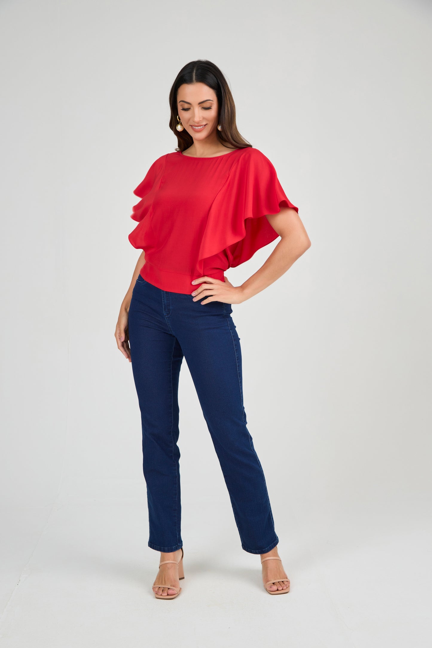 blusa crepe manga curta com lastex