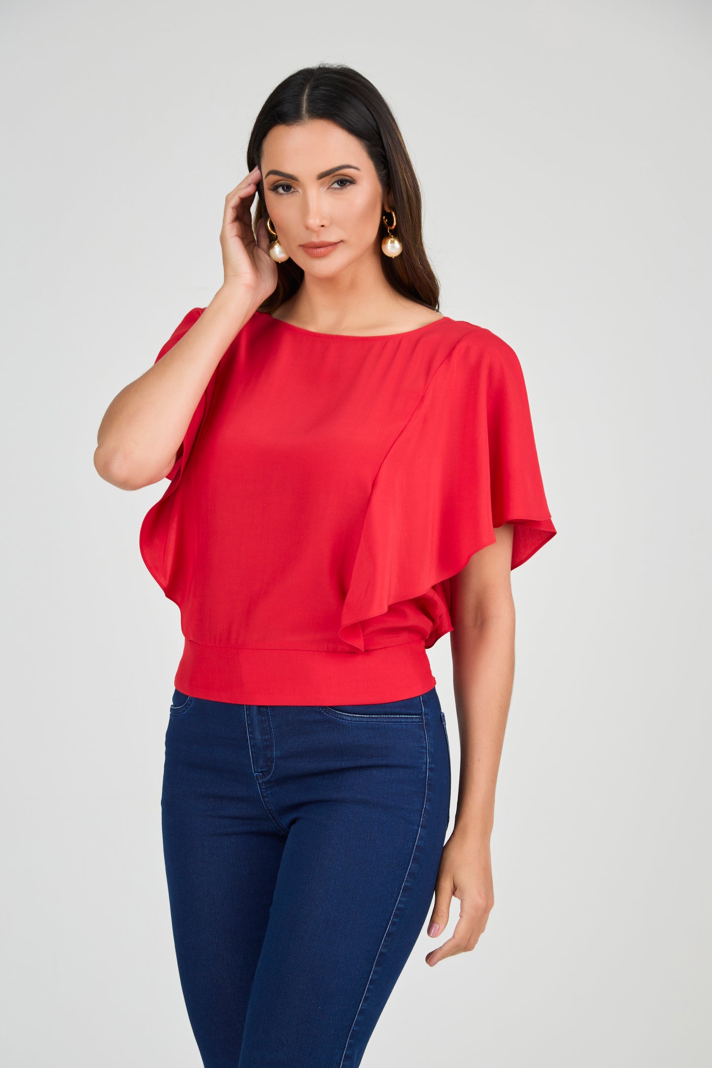 blusa crepe manga curta com lastex