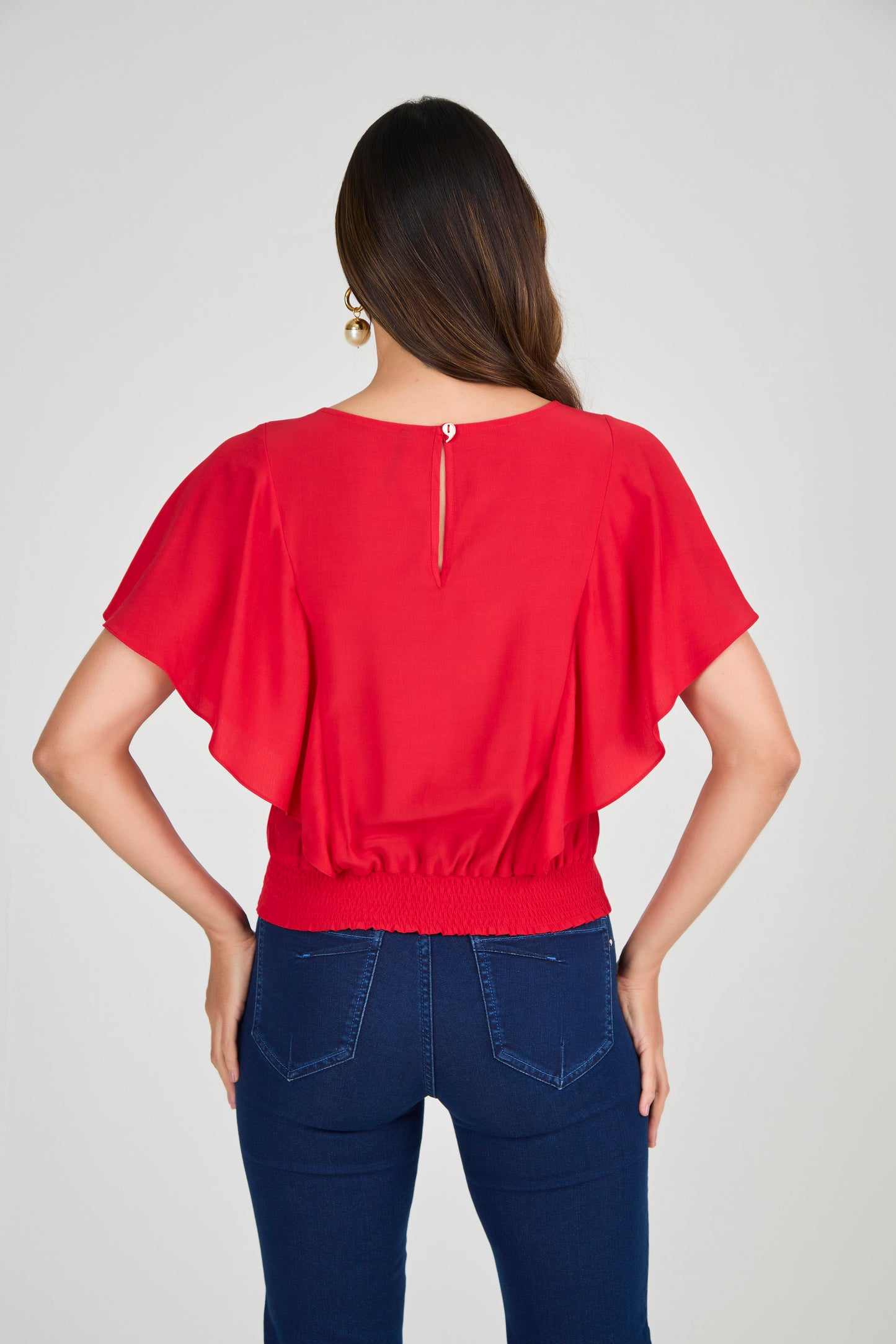 blusa crepe manga curta com lastex