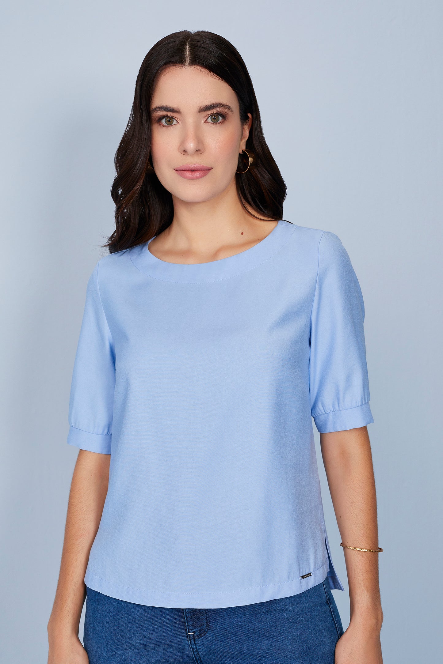 blusa viscose manga curta com abertura lateral