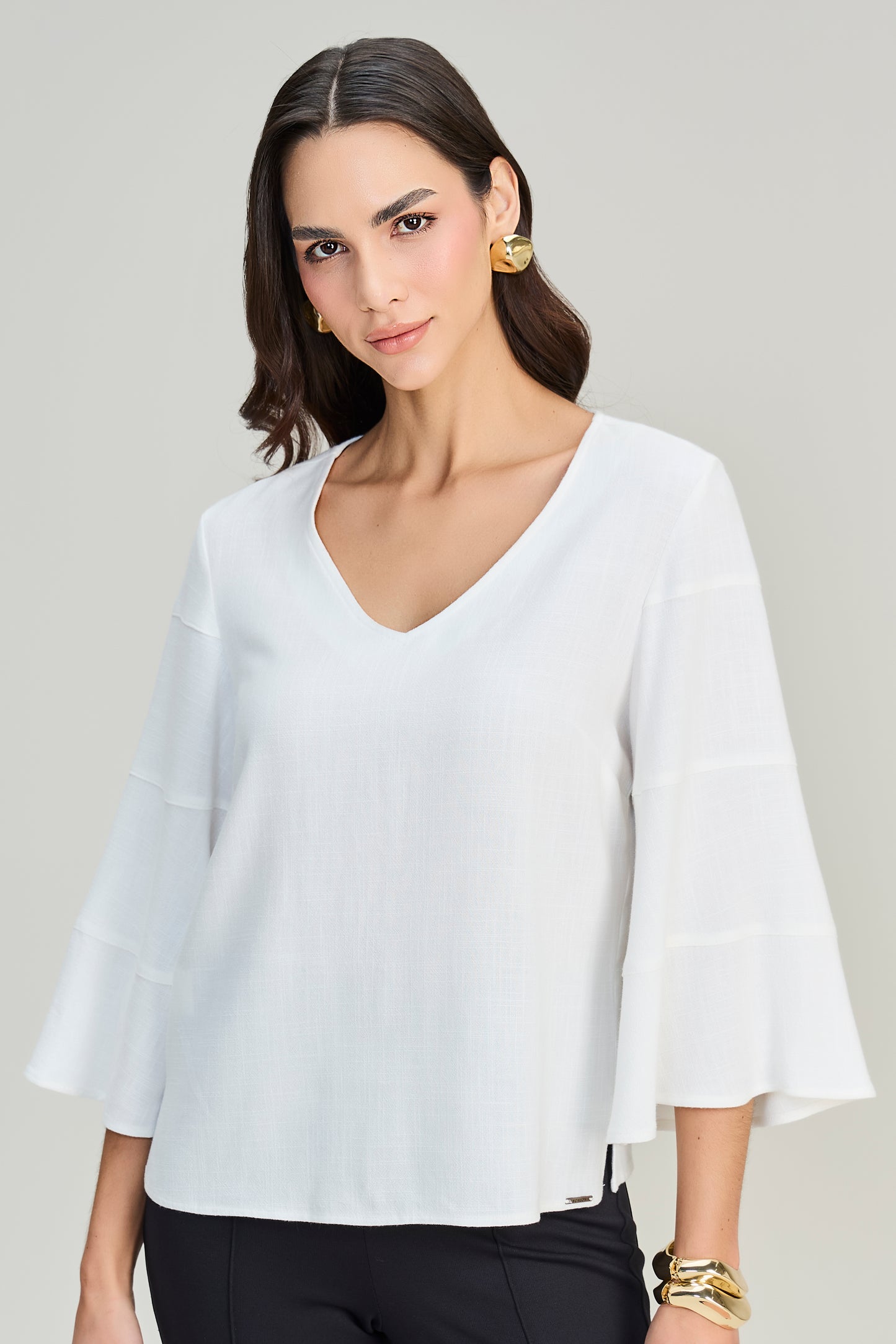 blusa viscose manga 3/4 com recortes