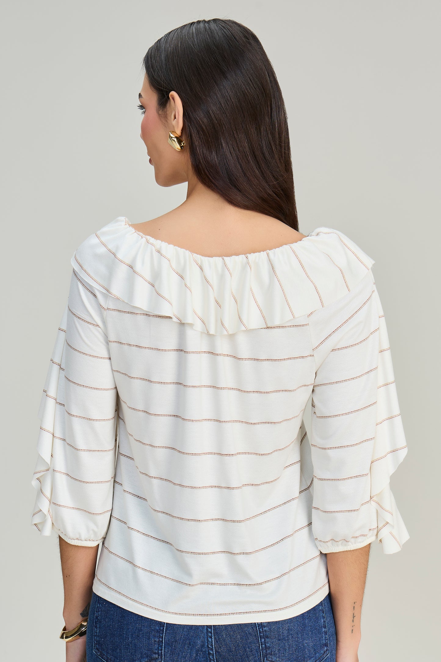 blusa malha manga 3/4 listrada com babados
