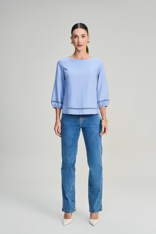 blusa viscose manga 7/8 com entremeio