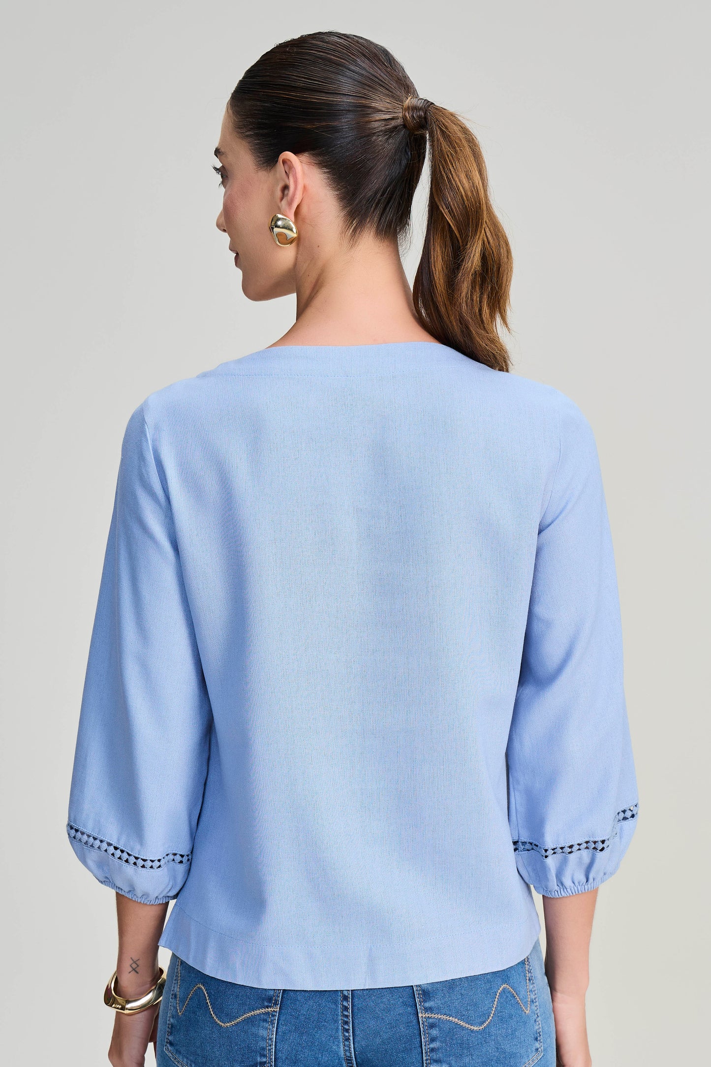 blusa viscose manga 7/8 com entremeio