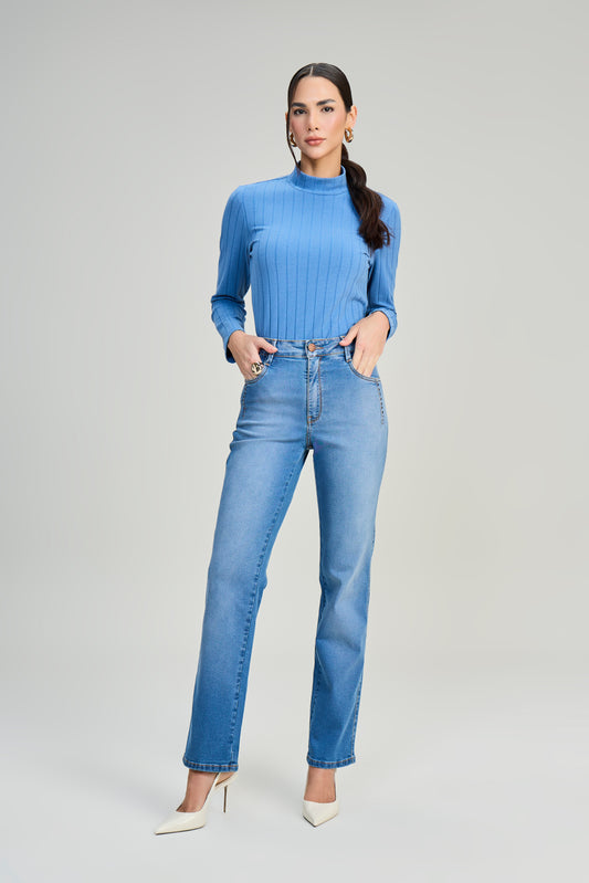 blusa malha canelada manga longa com gola alta