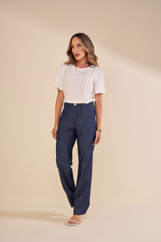 blusa viscose manga curta com entremeio