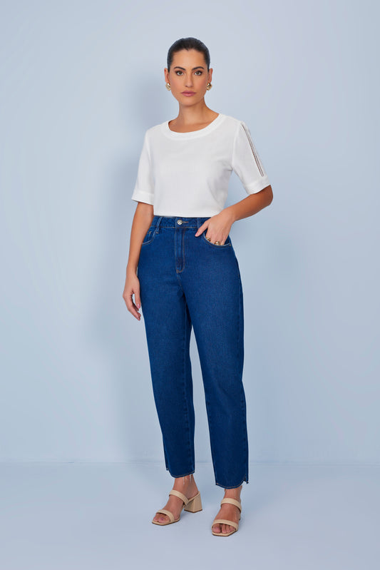 blusa viscose manga curta com entremeio
