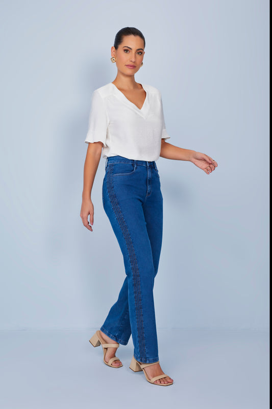 blusa viscose manga curta decote v com franzidos