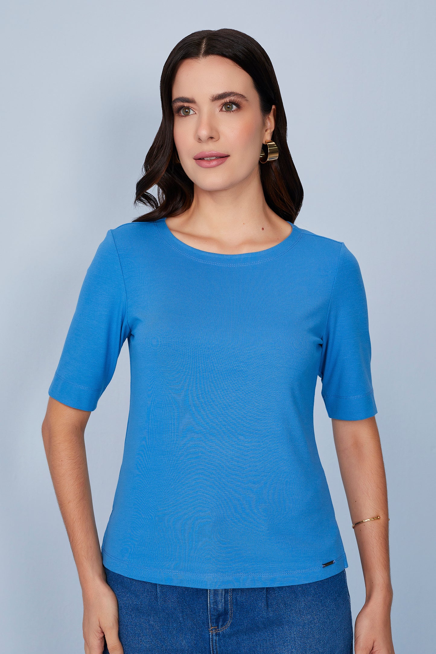 blusa malha manga curta com abertura