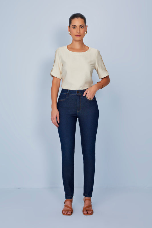 blusa viscose manga curta transpassada com botões