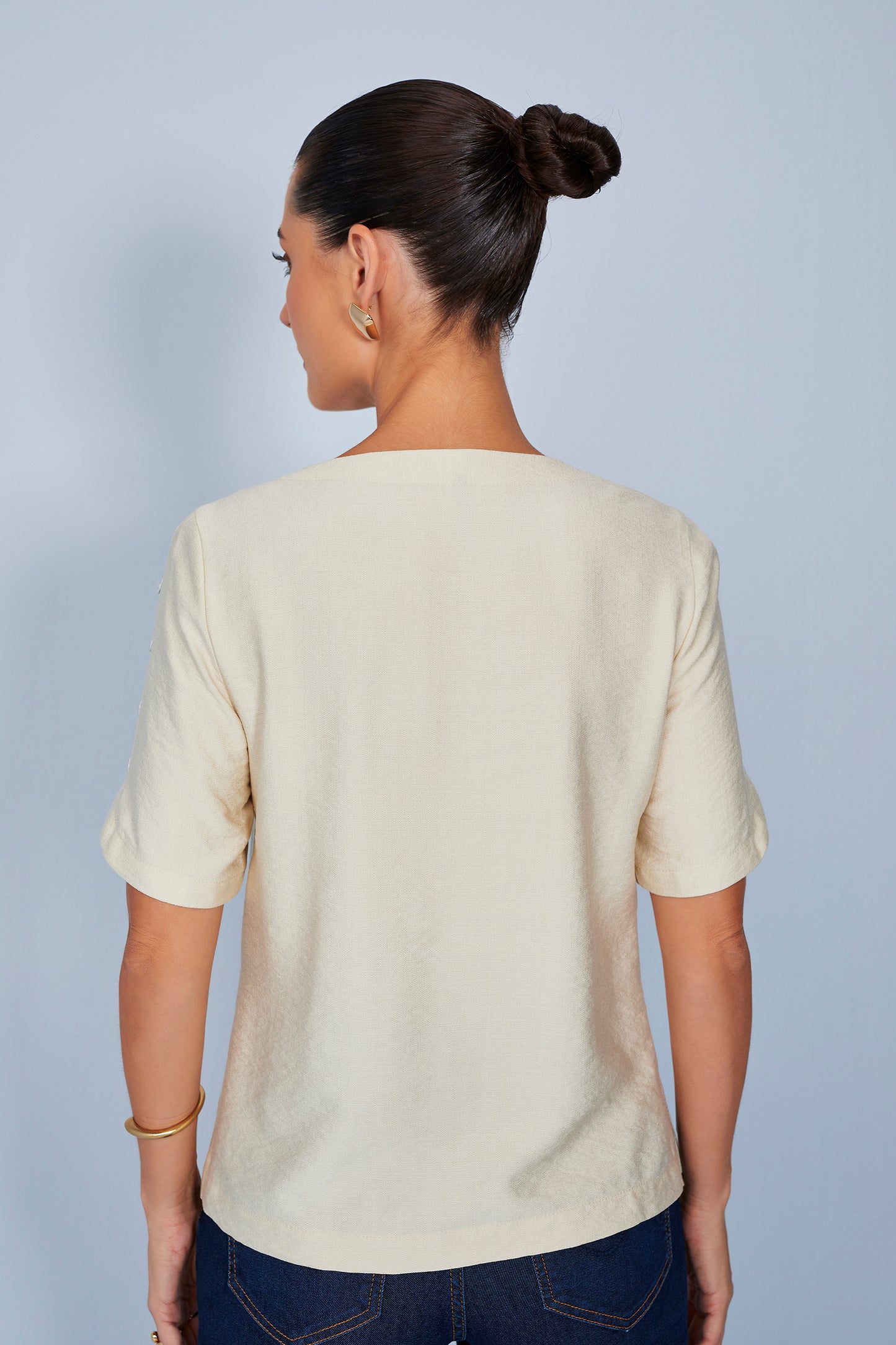 blusa viscose manga curta transpassada com botões