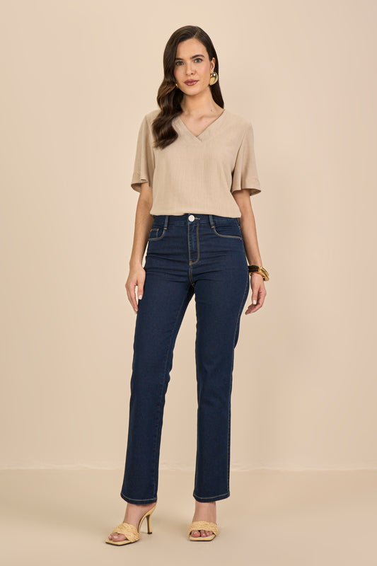 blusa viscose manga curta bordada