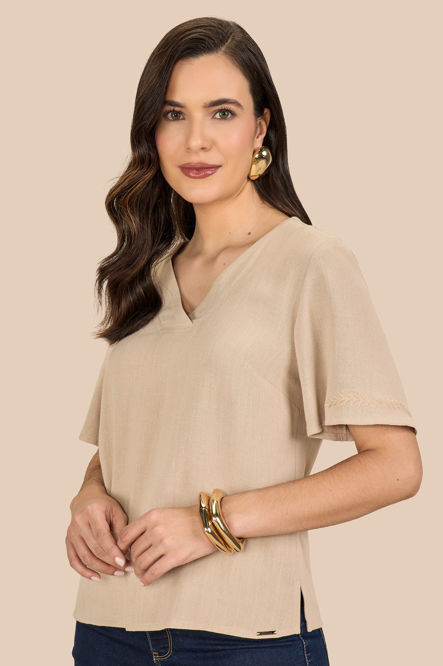 blusa viscose manga curta bordada