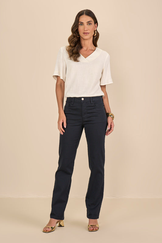 blusa viscose manga curta bordada