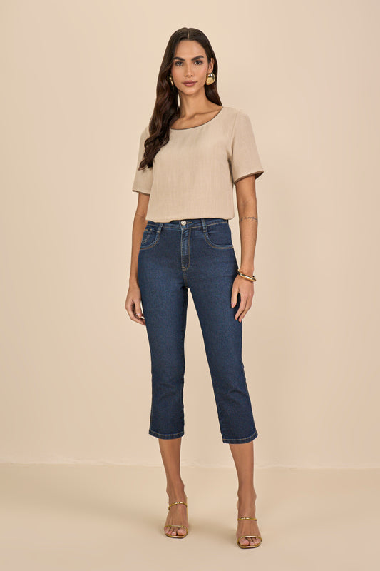 blusa viscose manga curta com tricot
