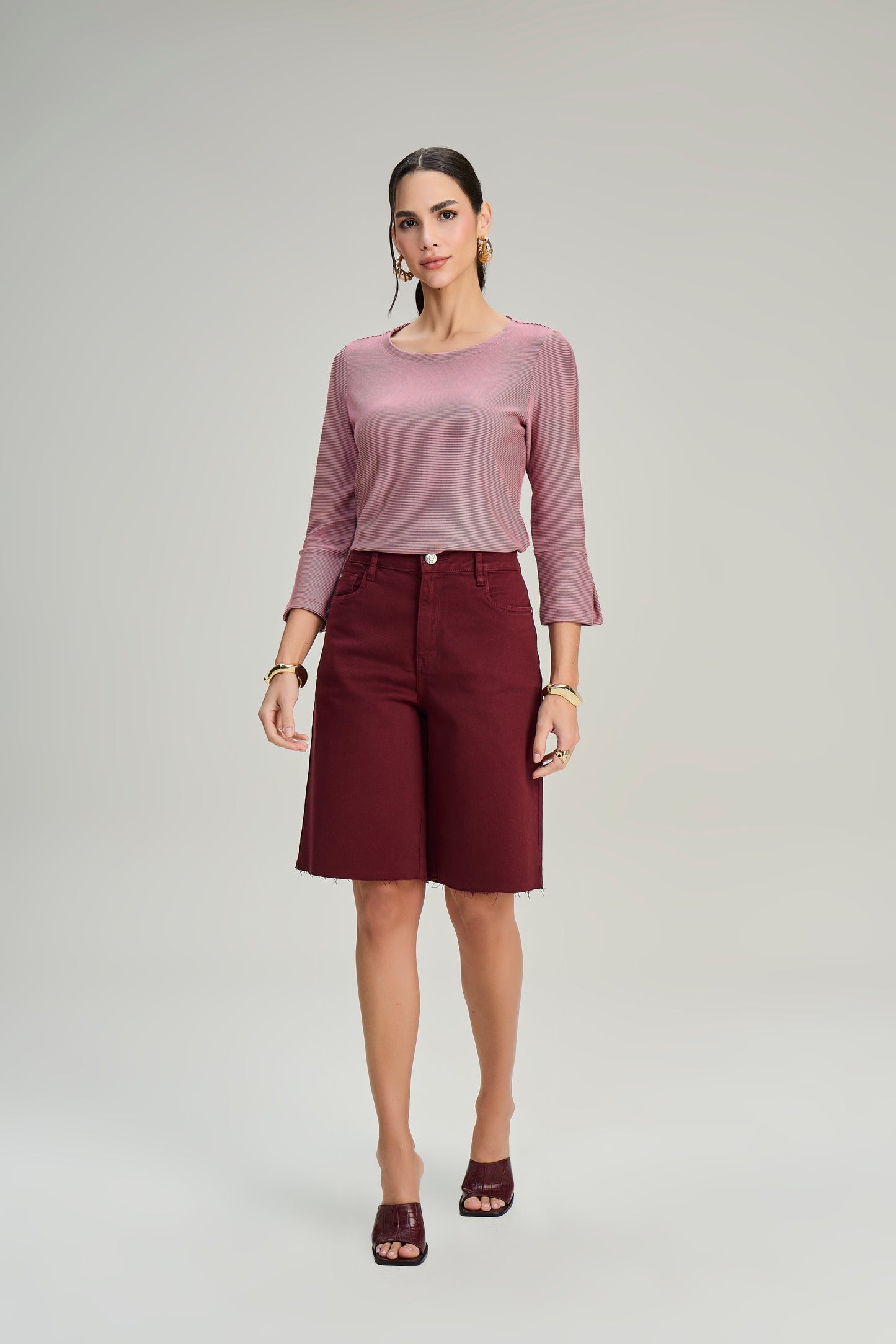 blusa malha manga 7/8 com pregas
