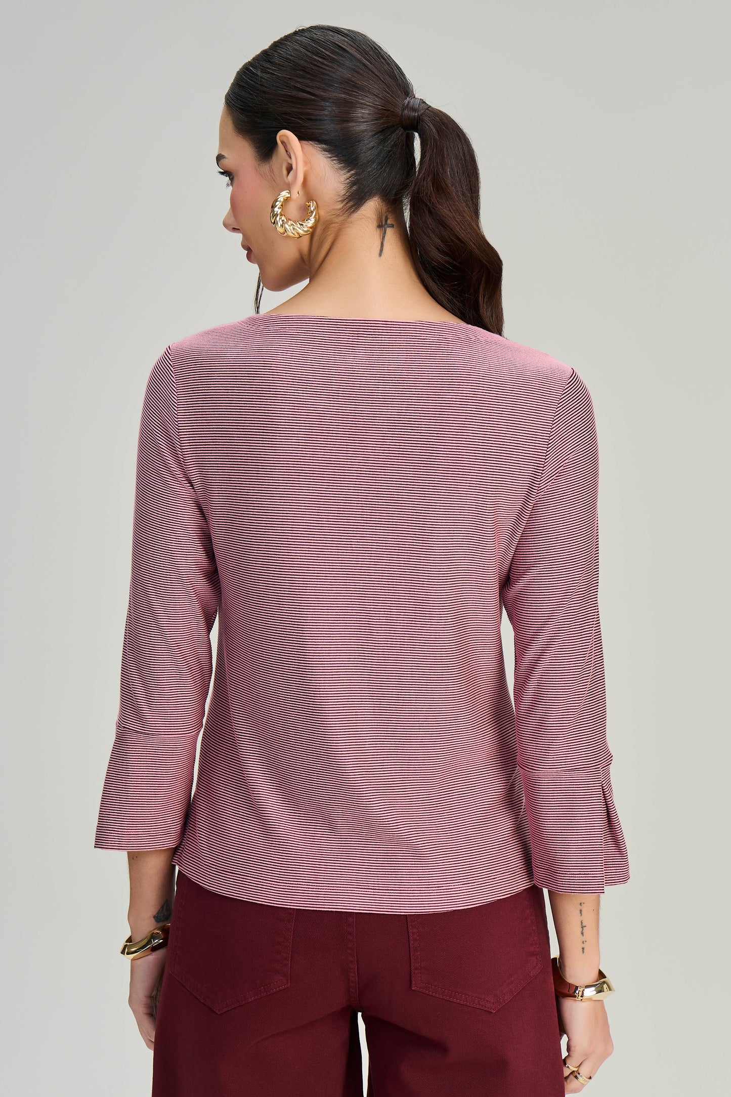 blusa malha manga 7/8 com pregas