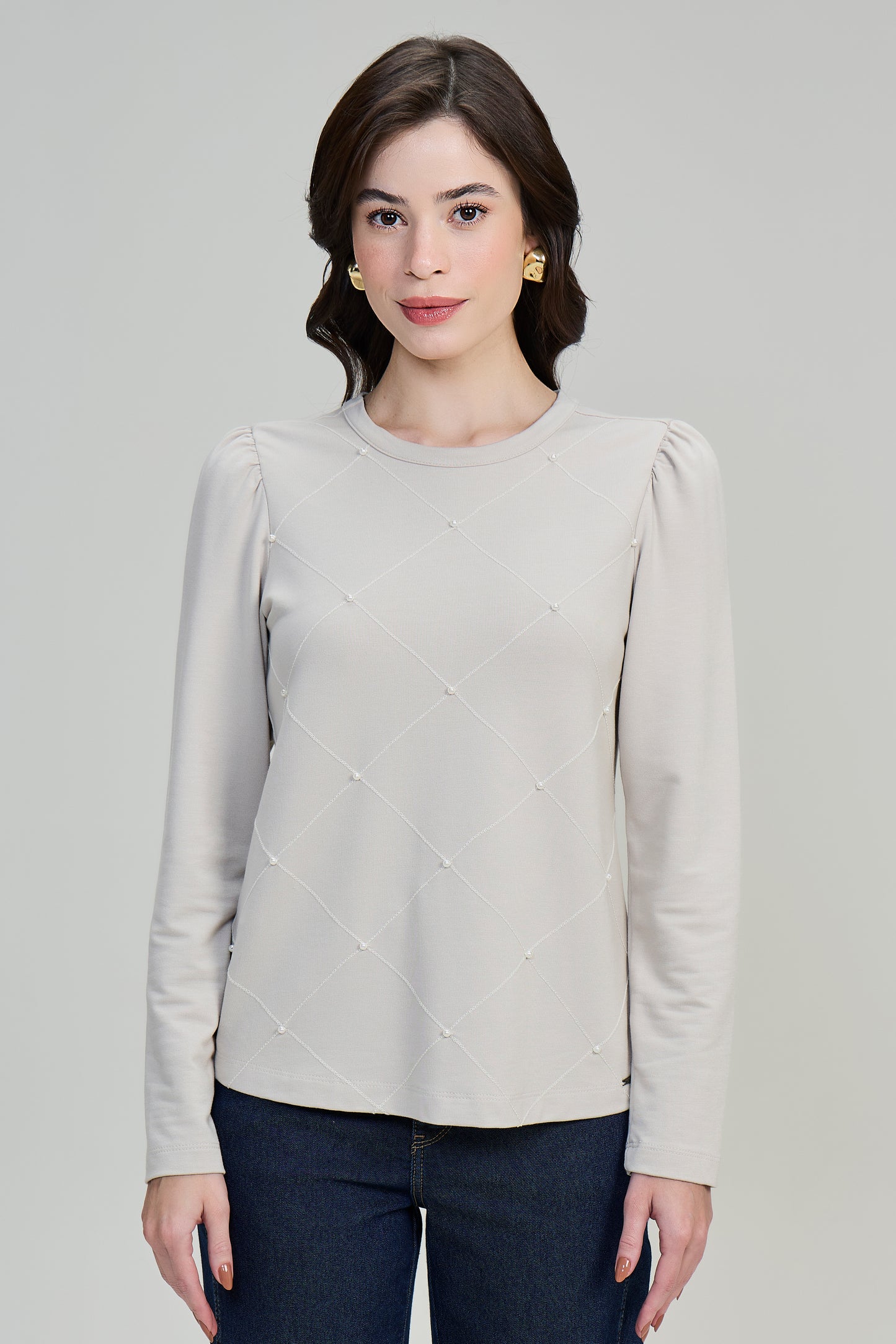 blusa malha manga longa com bordados